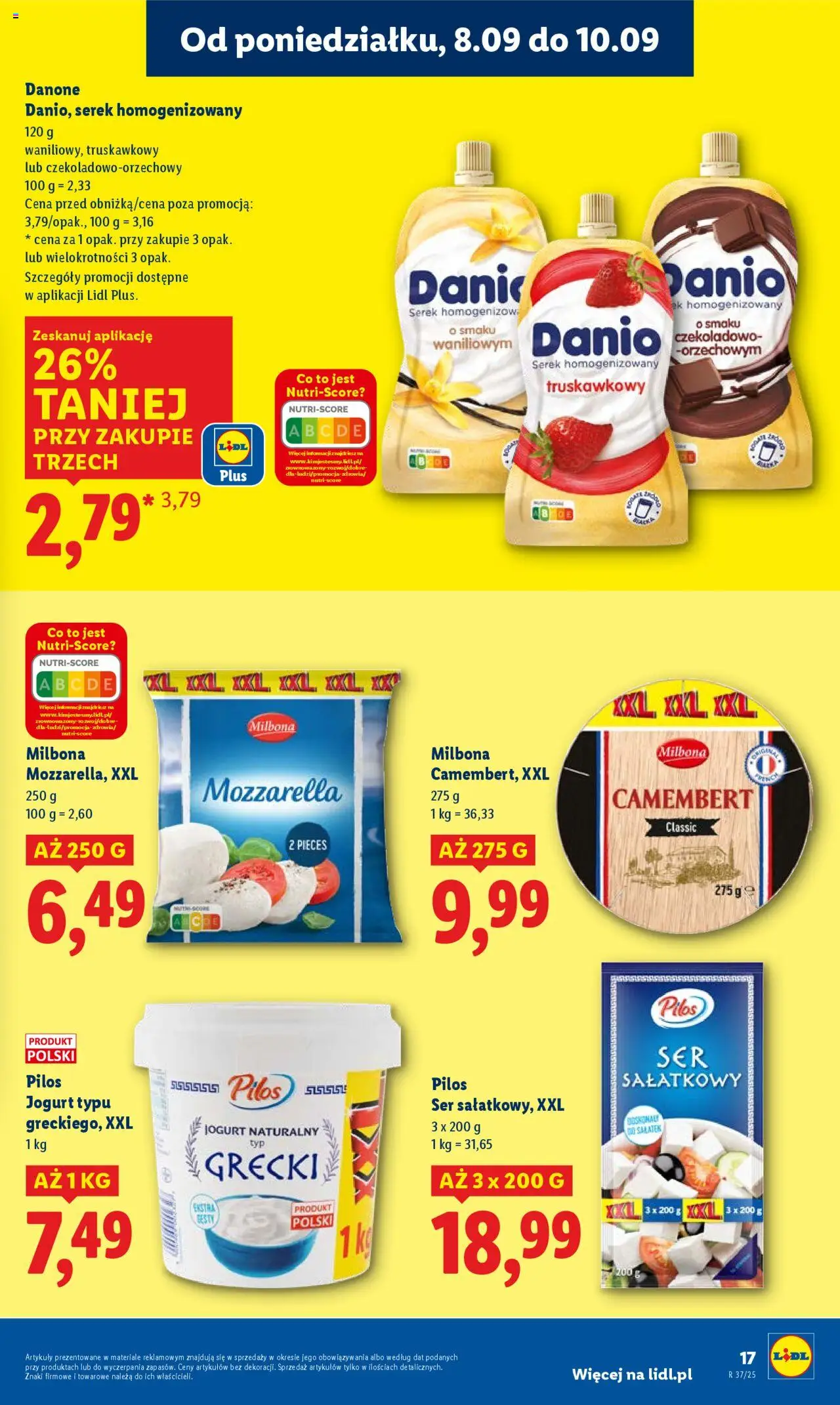 Lidl Gazetka od 08.09.2025 | Strona: 19 | Produkty: Serek homogenizowany, Jogurt naturalny, Camembert, Jogurt