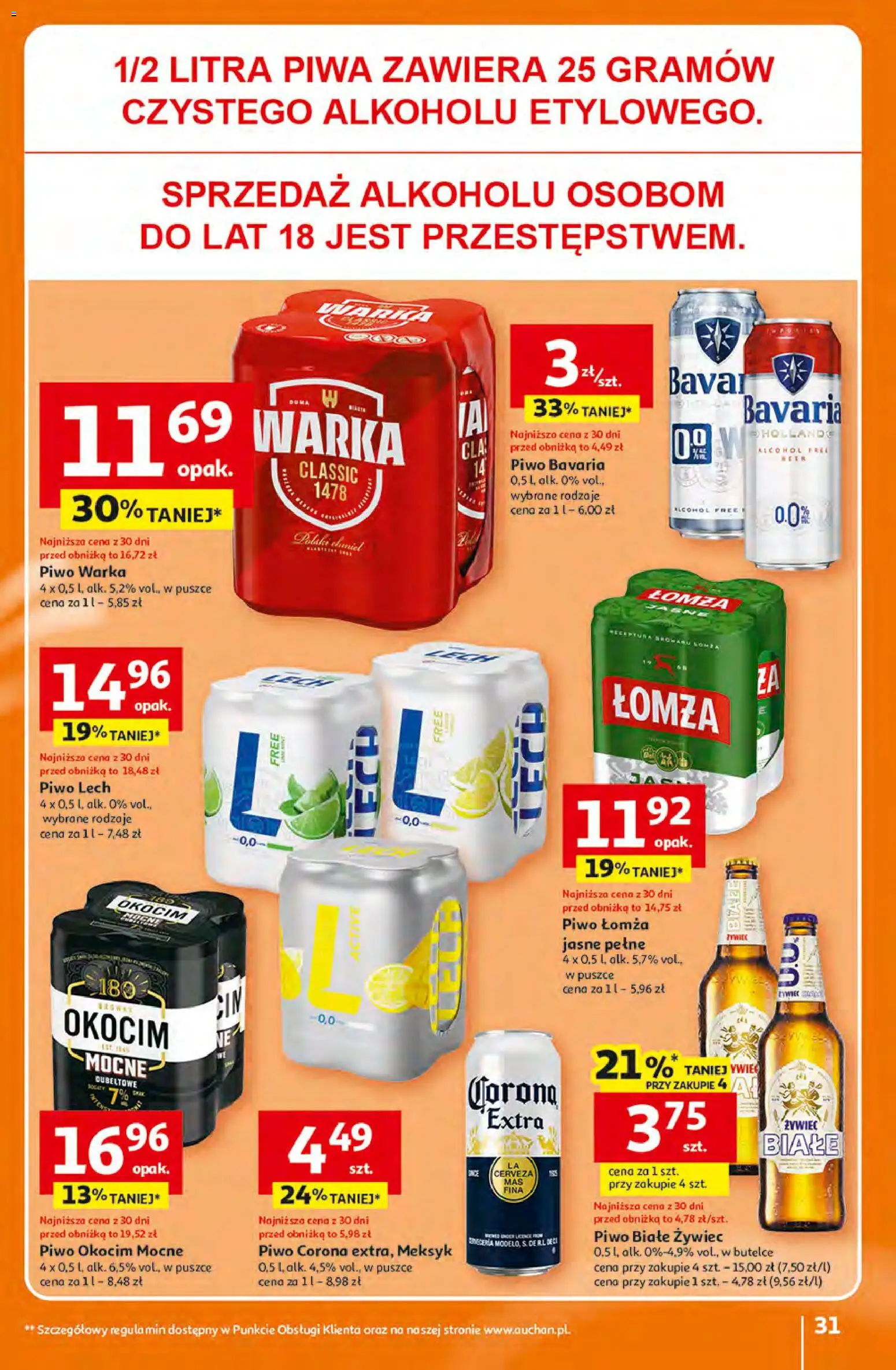 Auchan gazetka - 30 Lat Hipermarket od 16.04.2026 | Strona: 31 | Produkty: Warka, Piwo Warka, Piwo