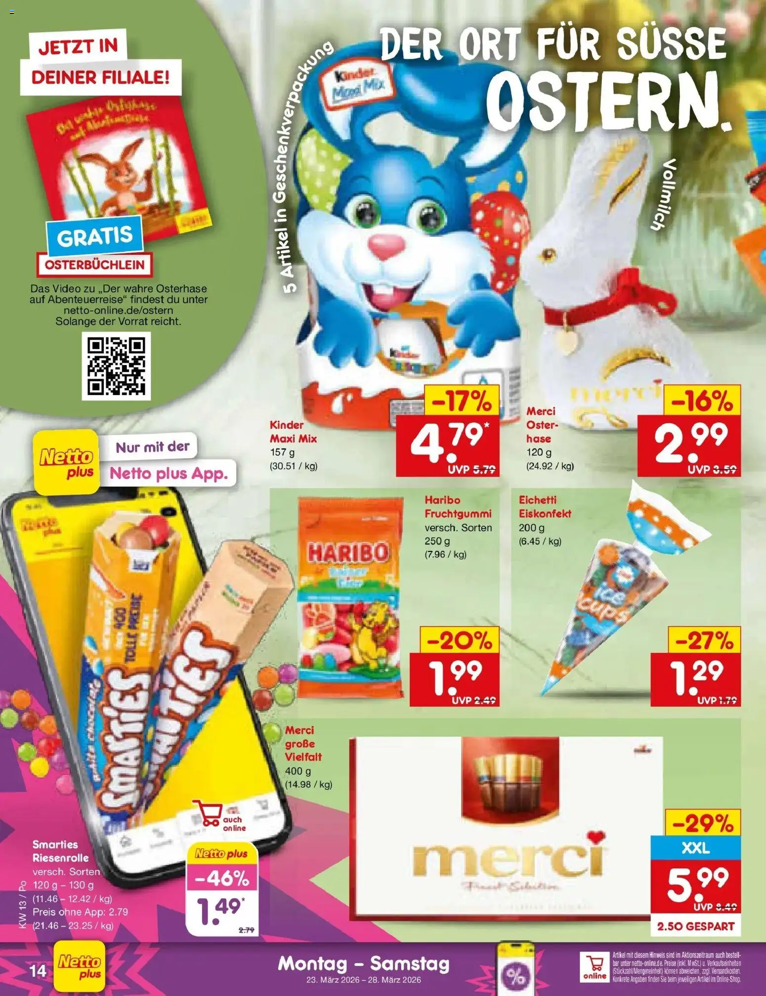 Netto Marken-Discount Prospekt Selb	 – gültig ab 23.03.2026 | Seite: 14 | Produkte: Merci, Haribo, Smarties, Video