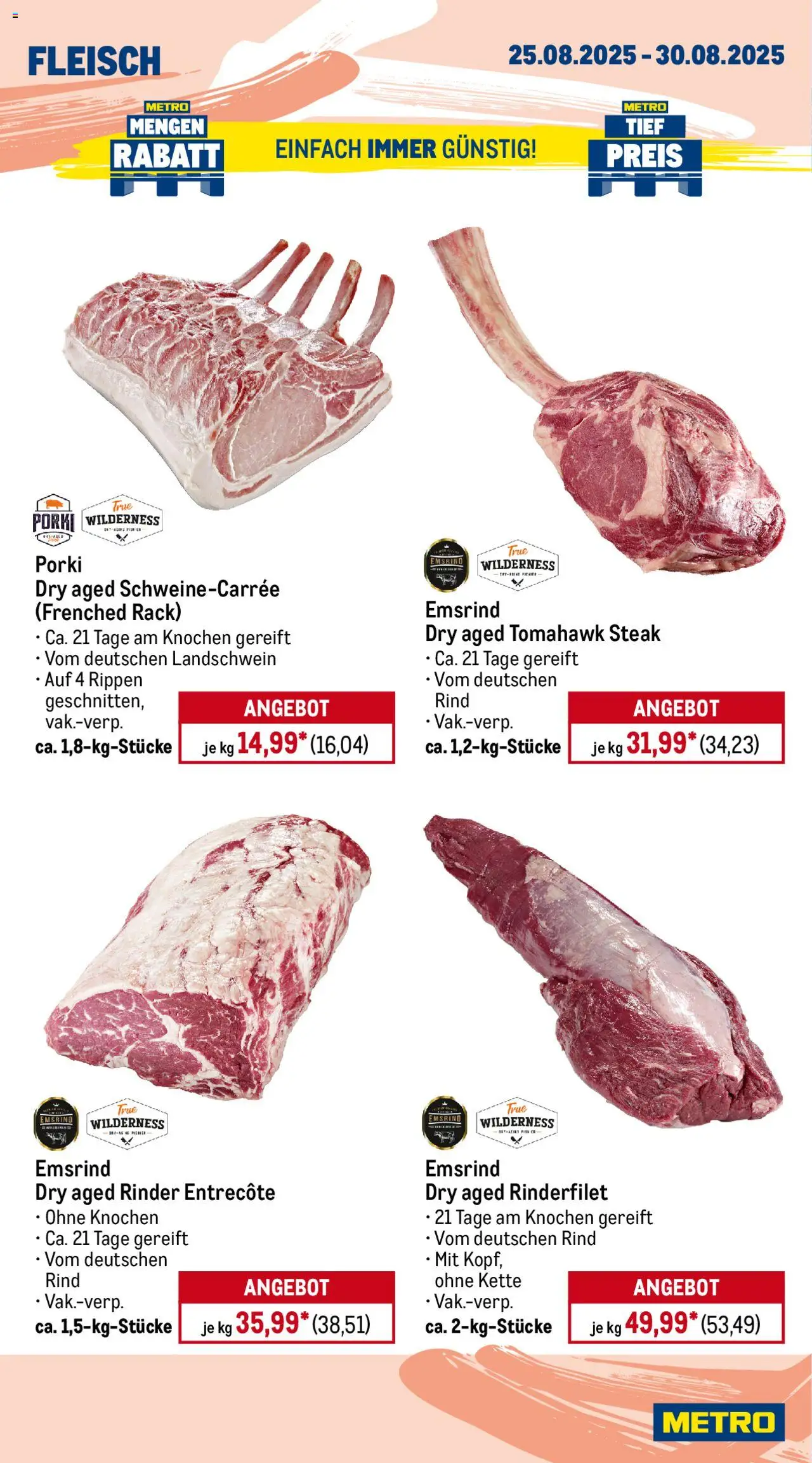 Metro Wochen-Angebote Gastro - gültig ab dem 25.08.2025 | Seite: 4 | Produkte: Rinderfilet, Entrecote, Steak, Fleisch