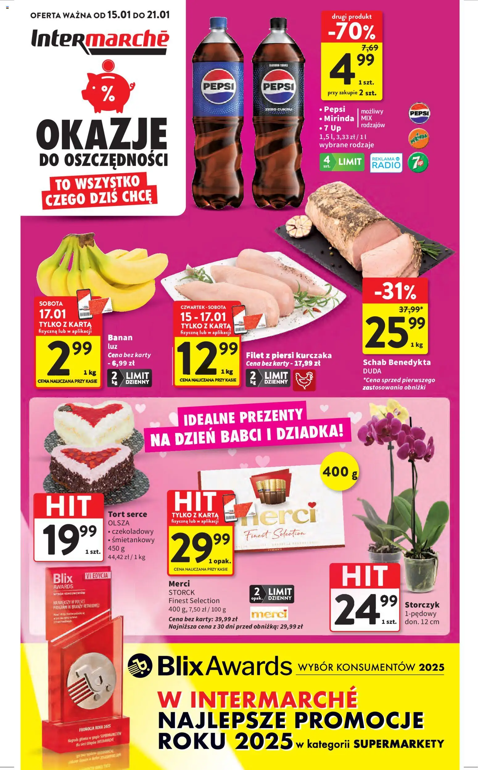 Intermarche Gazetka od 15.01.2026 | Strona: 1 | Produkty: Karta, Schab, Tort, Storczyk