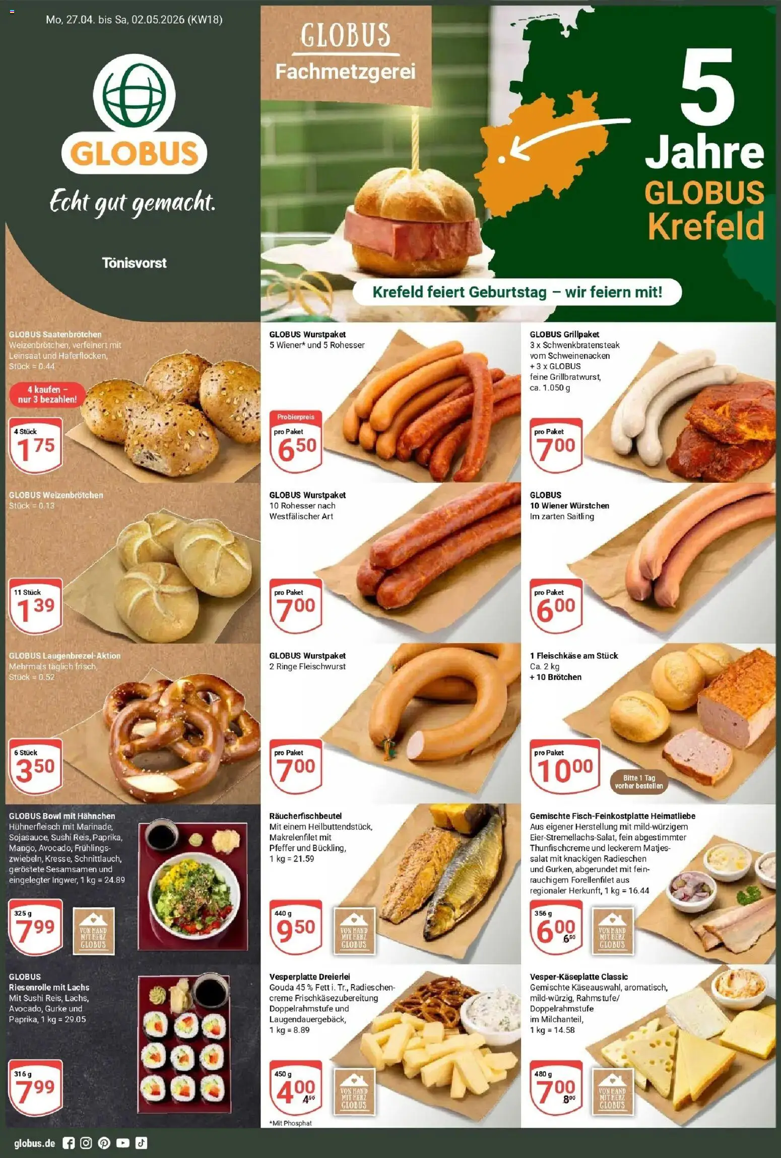 Globus Prospekt Tönisvorst	 – gültig ab 27.04.2026 | Seite: 1 | Produkte: Hahnchen, Gouda, Schweinenacken, Hühnerfleisch