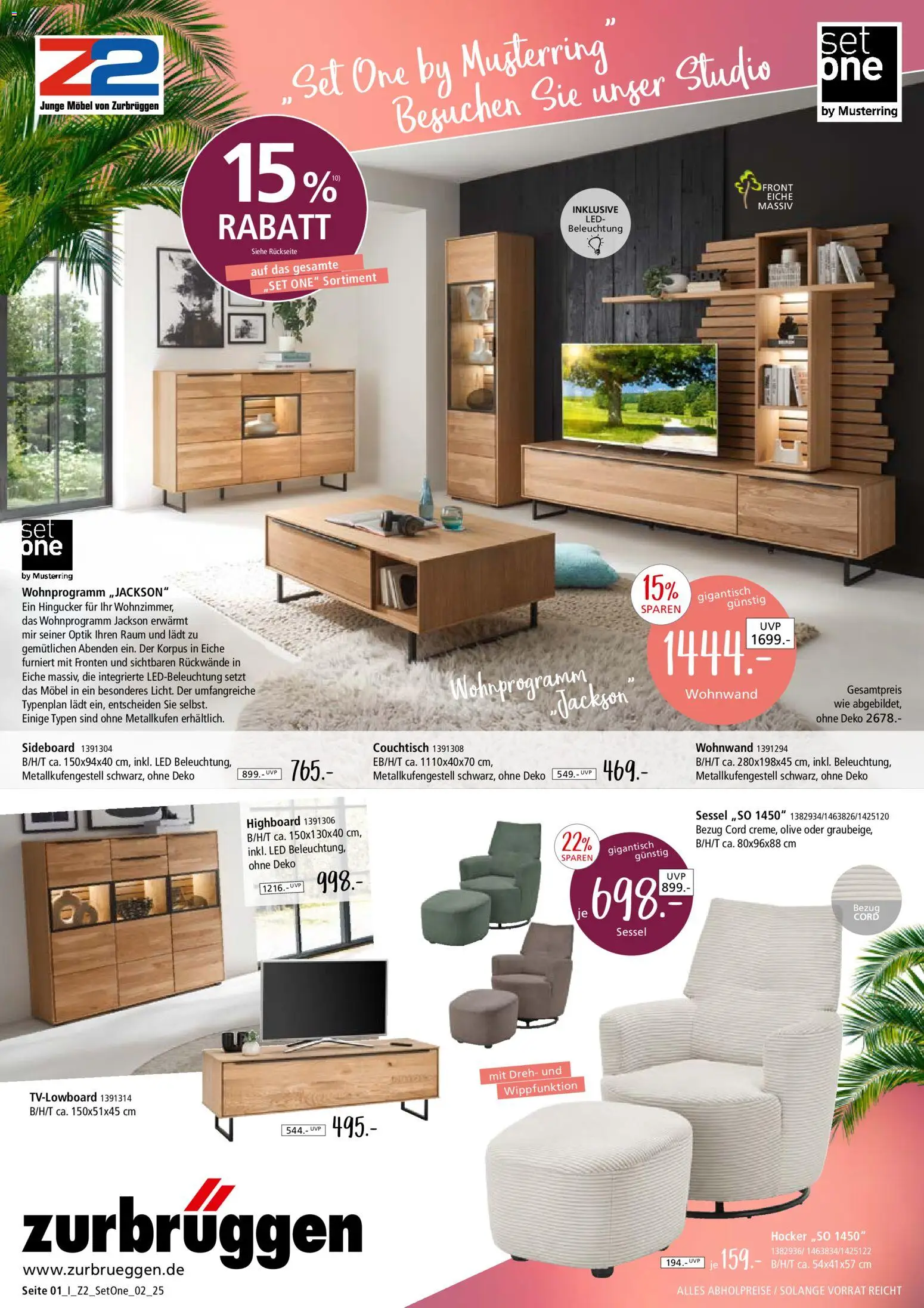 Zurbrüggen - Set One by Musterring – gültig ab 22.12.2025 | Seite: 1 | Produkte: Sideboard, Wohnwand, Sessel, Couchtisch