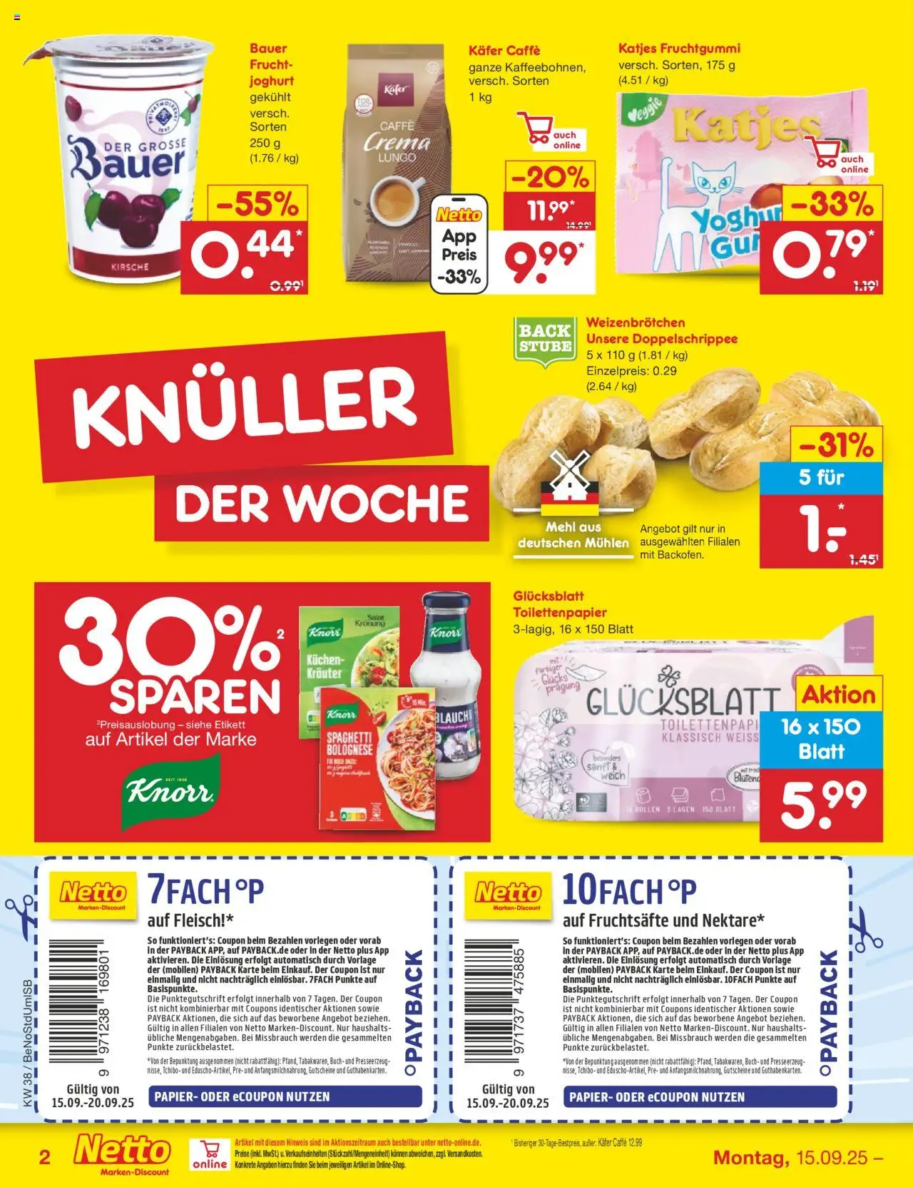 Netto Marken-Discount Prospekt 	 – gültig ab 15.09.2025 | Seite: 2 | Produkte: Mehl, Joghurt, Fleisch, Toilettenpapier