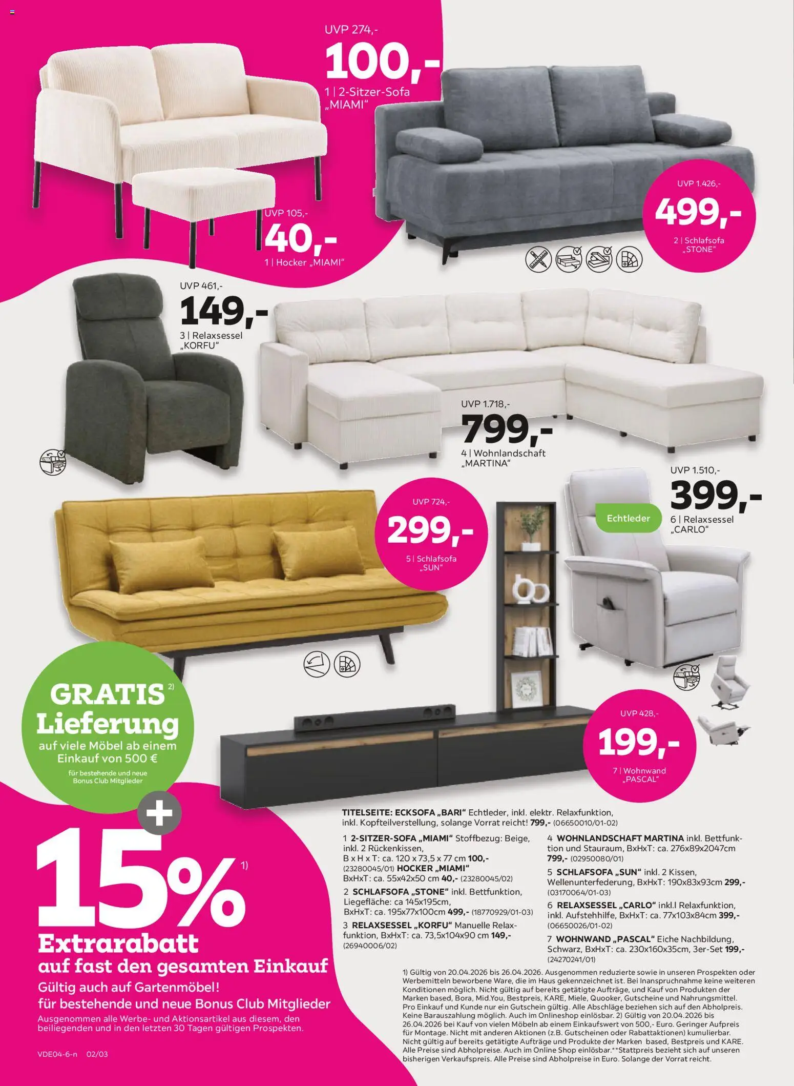 Mömax Prospekt 	 – gültig ab 20.04.2026 | Seite: 2 | Produkte: Schlafsofa, Hocker, Ecksofa, Wohnwand