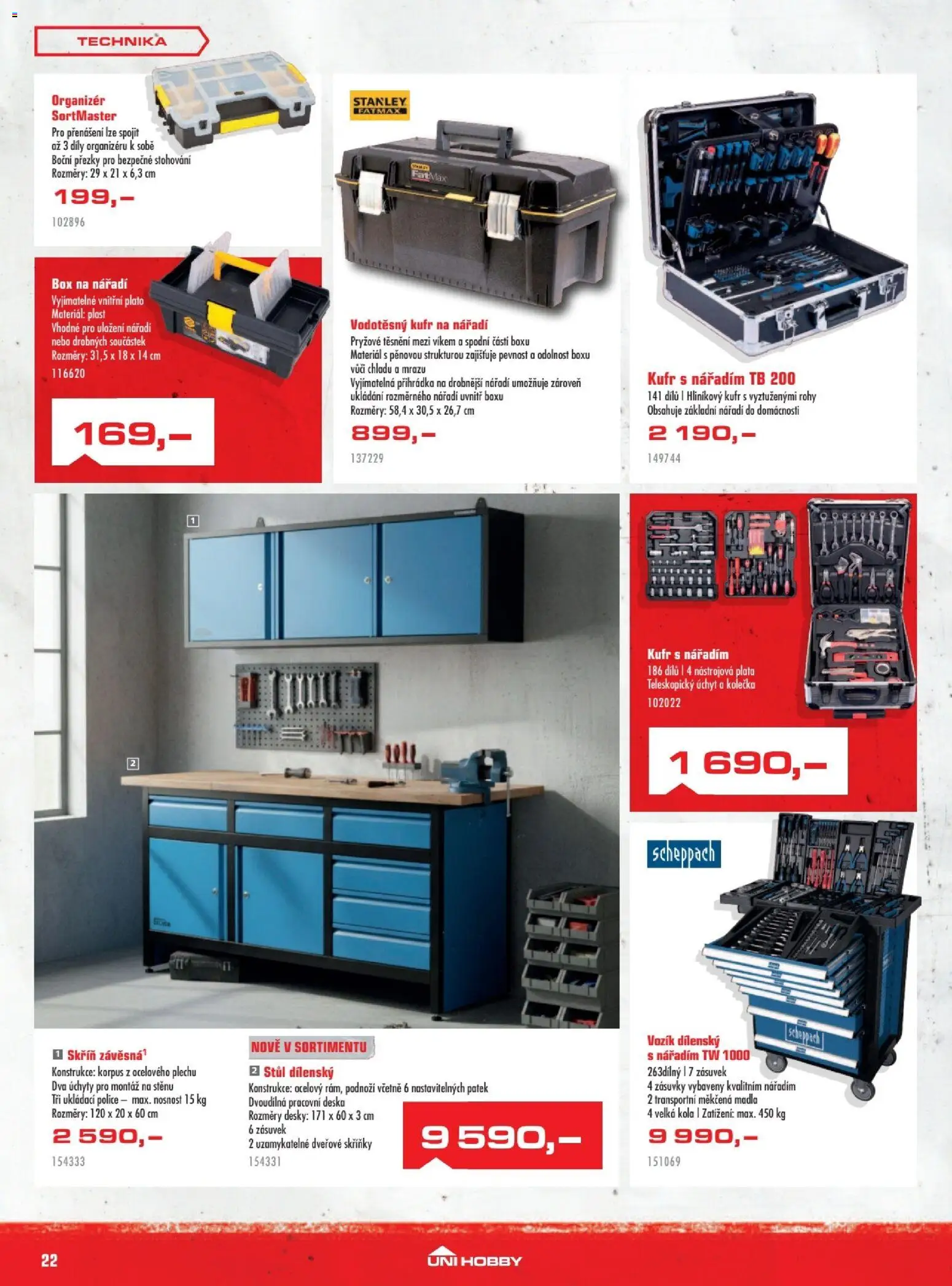 Uni Hobby leták od 08.01.2026 | Strana: 22 | Produkty: Kufr, Police, Pracovní deska, Kola