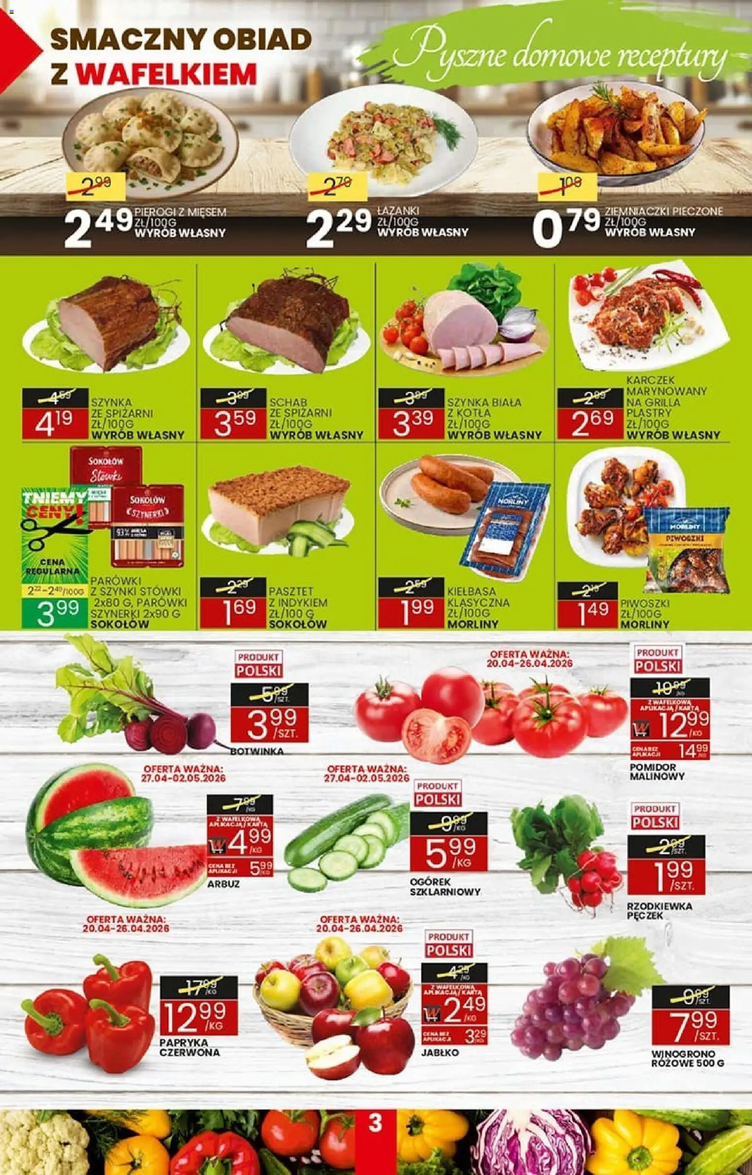 Wafelek gazetka od 20.04.2026 | Strona: 3 | Produkty: Winogrono, Szynka, Papryka, Ziemniaczki