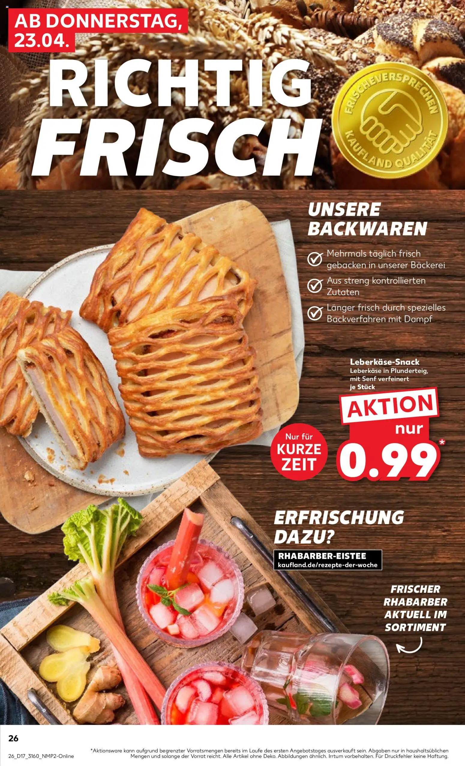 Kaufland Prospekt Potsdam	 – gültig ab 23.04.2026 | Seite: 26 | Produkte: Bäckerei, Rhabarber, Leberkase