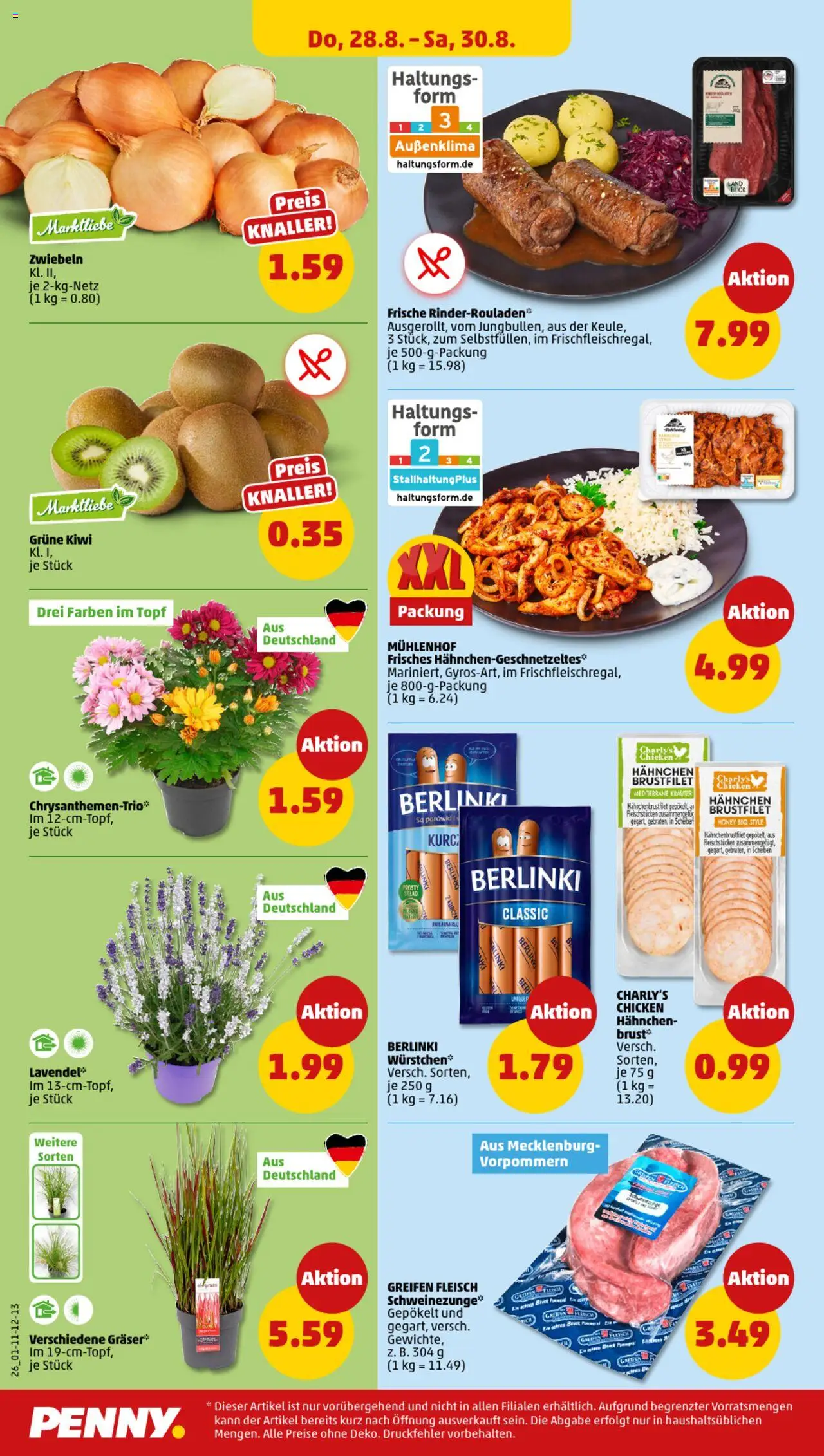 Penny Prospekt 	 - gültig ab dem 25.08.2025 | Seite: 26 | Produkte: Rinderrouladen, Hahnchen, Zwiebeln, Kiwi