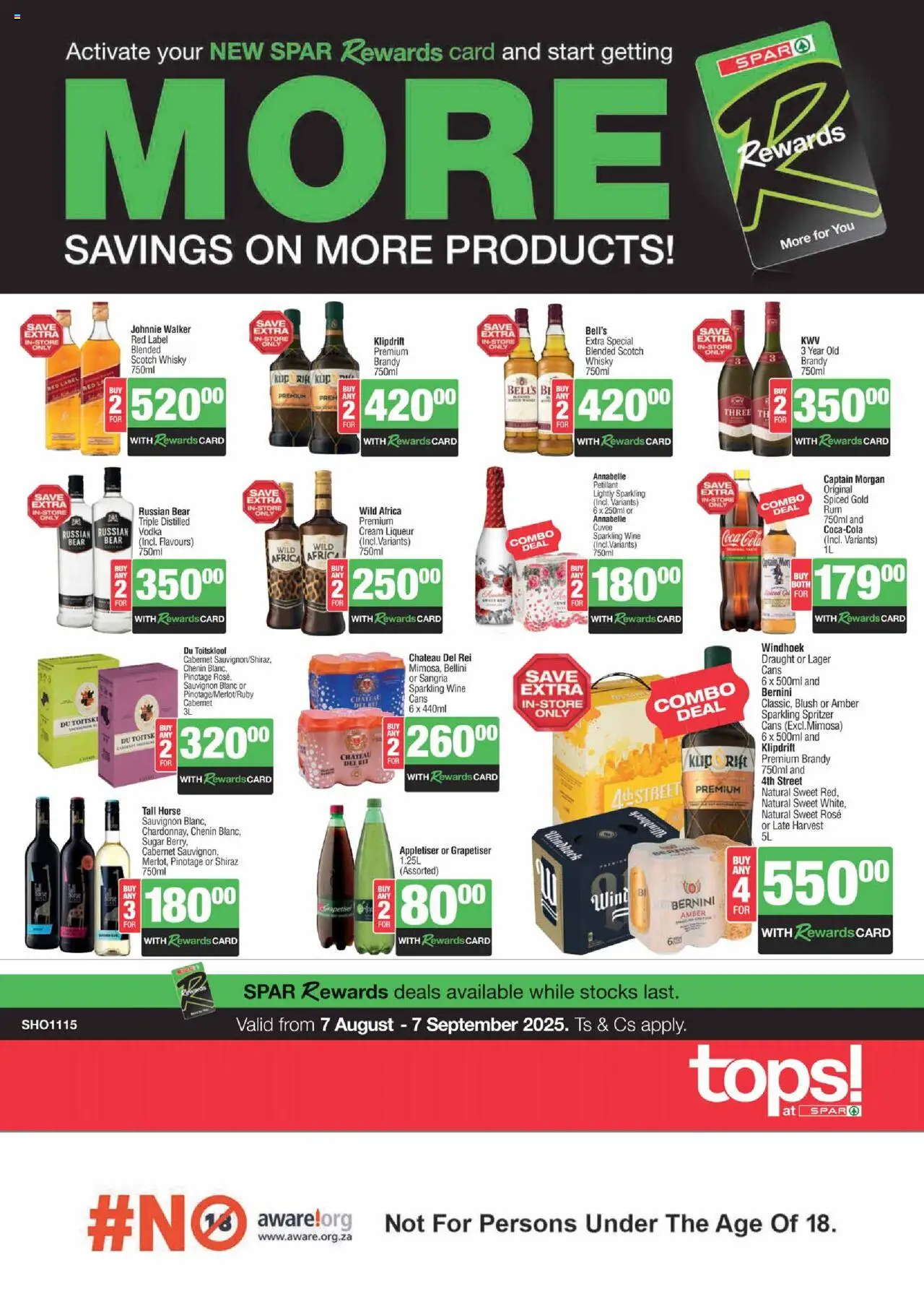 Tops at Spar Specials │ valid from 07.08.2025 | Page: 1 | Products: Brandy, Blush, Cream, Vodka