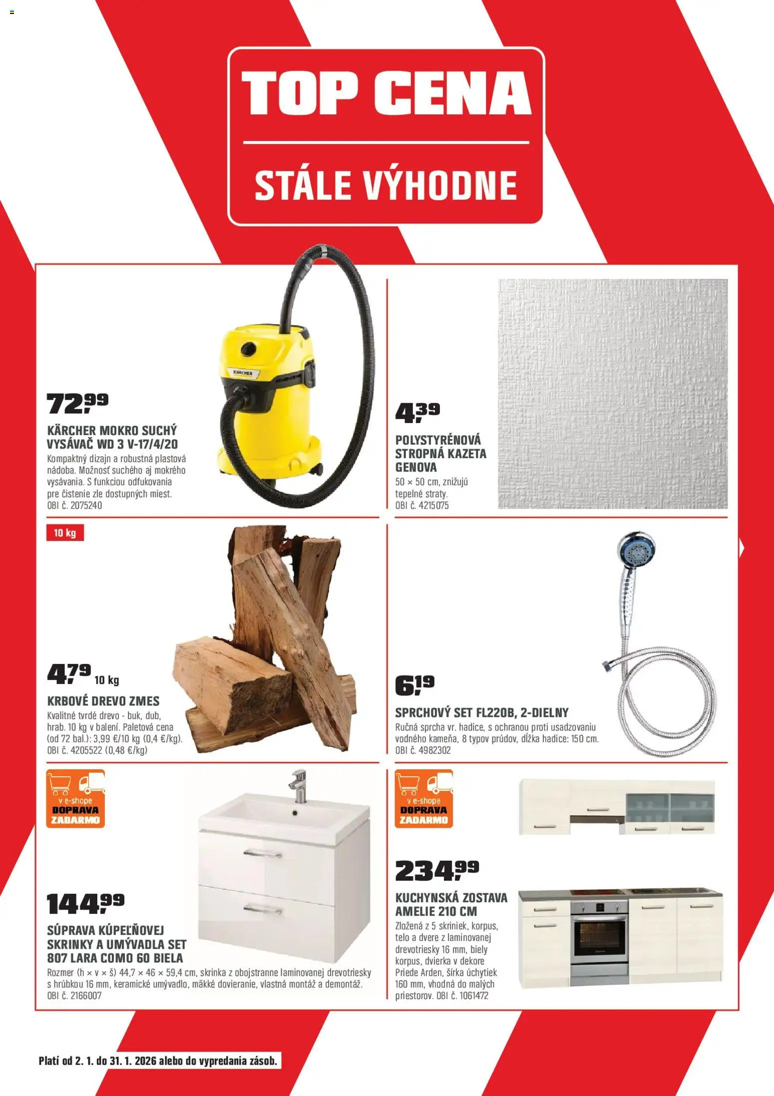 Nové OBI akcie – leták je platný od 02.01.2026 | Strana: 16 | Produkty: Skrinka, Dvere, Vysávač