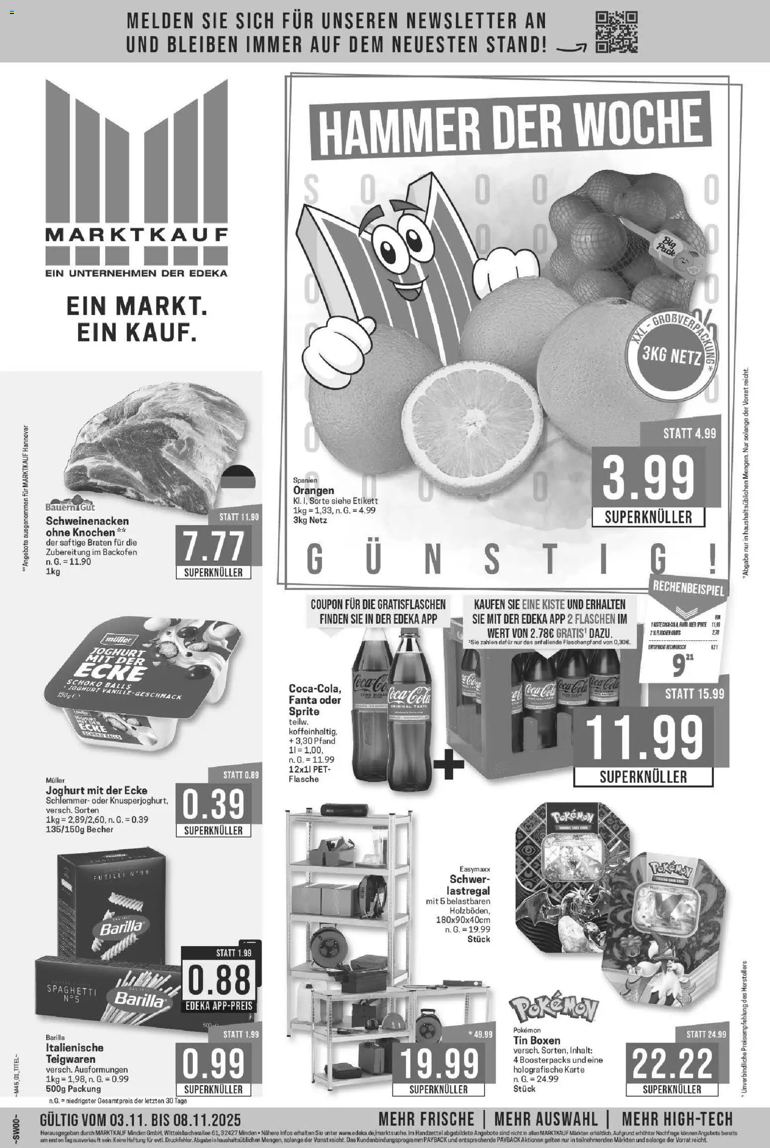 Marktkauf Prospekt 	 – gültig ab 03.11.2025 | Seite: 1 | Produkte: Sprite, Cola, Joghurt, Schweinenacken