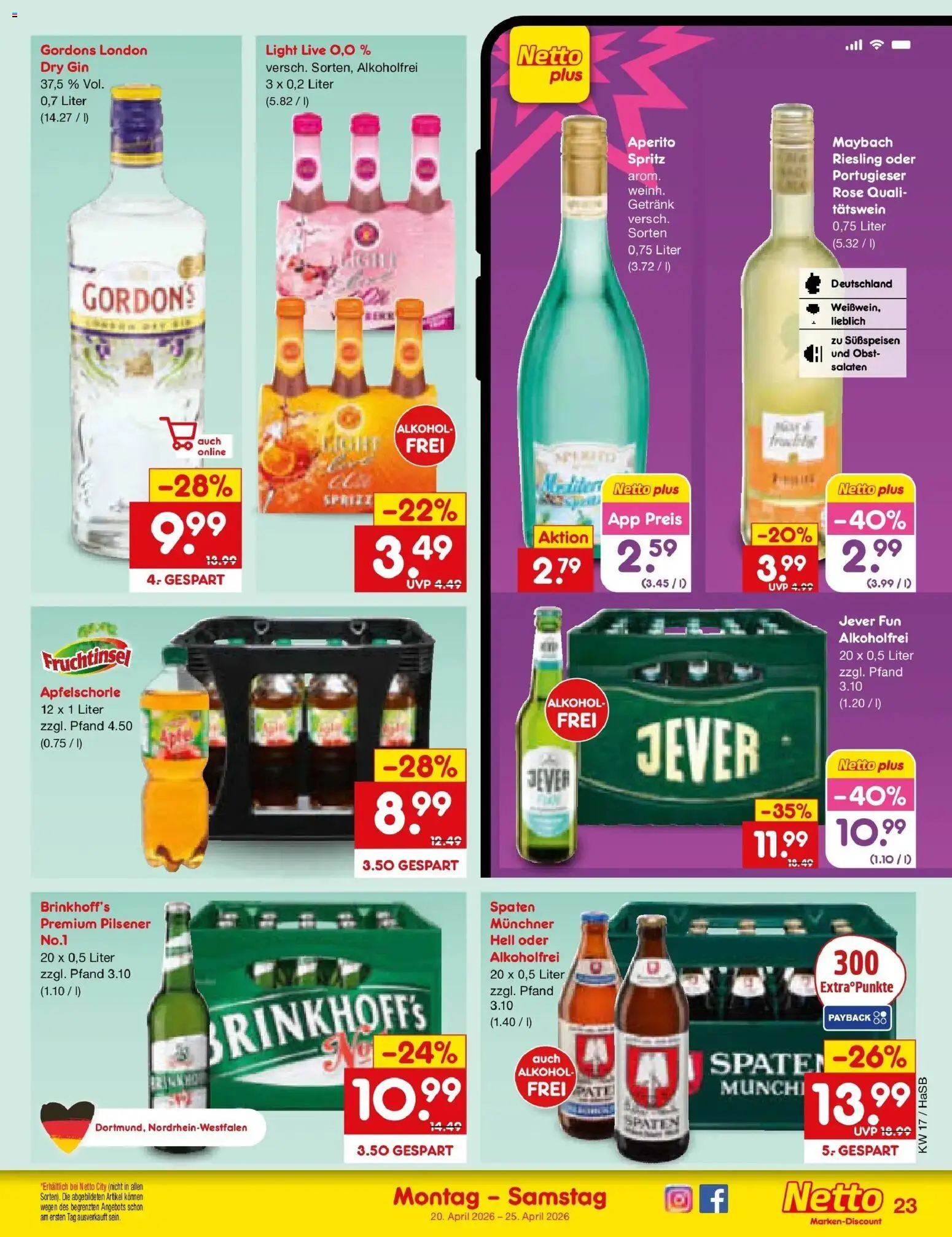Netto Marken-Discount Prospekt Wuppertal	 – gültig ab 20.04.2026 | Seite: 31 | Produkte: Sprite, Obst, Jever, Gin