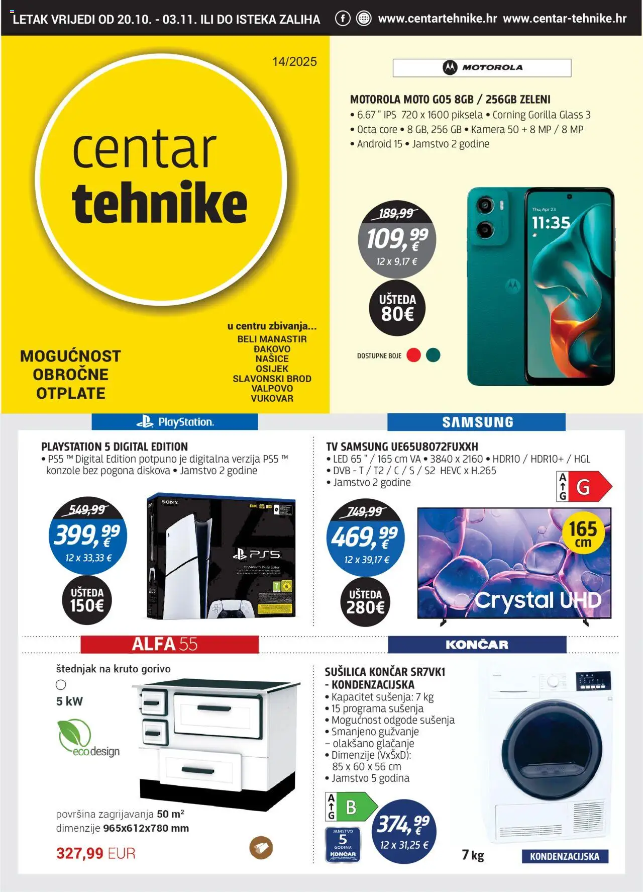 Centar Tehnike katalog | vrijedi od 20.10.2025 | Stranica: 1 | Proizvodi: Tv, Playstation, Sušilica, Štednjak