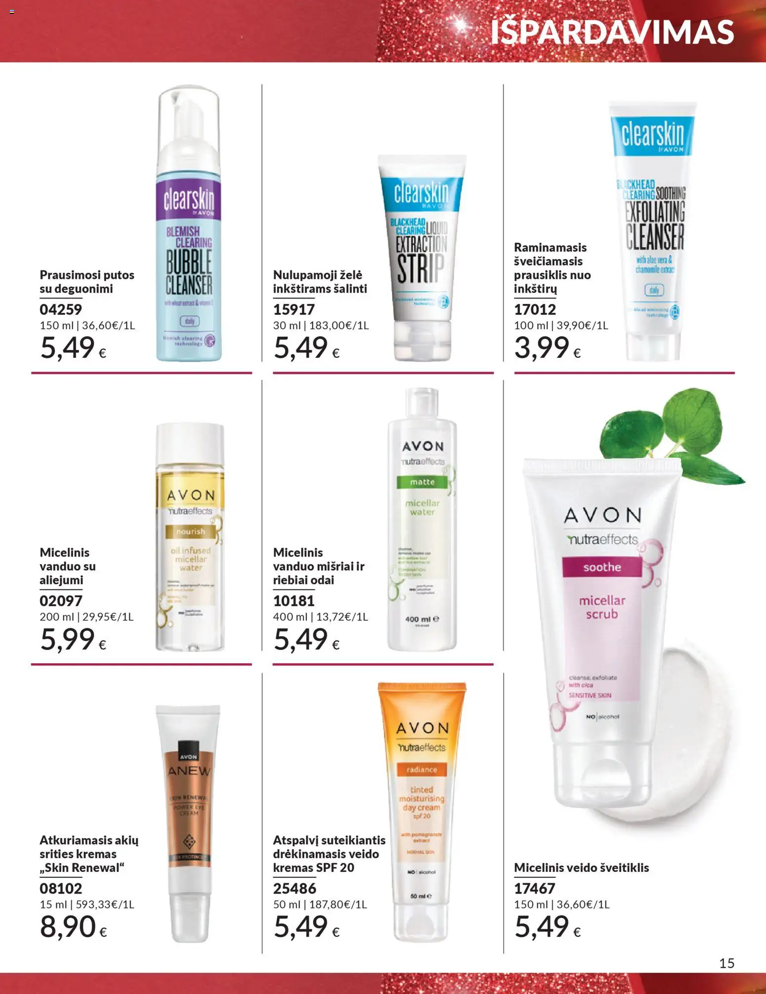 AVON akcijos nuo 01.12.2025 | Puslapis: 15 | Prekių: Kremas, Šveitiklis, Micelinis vanduo, Prausiklis