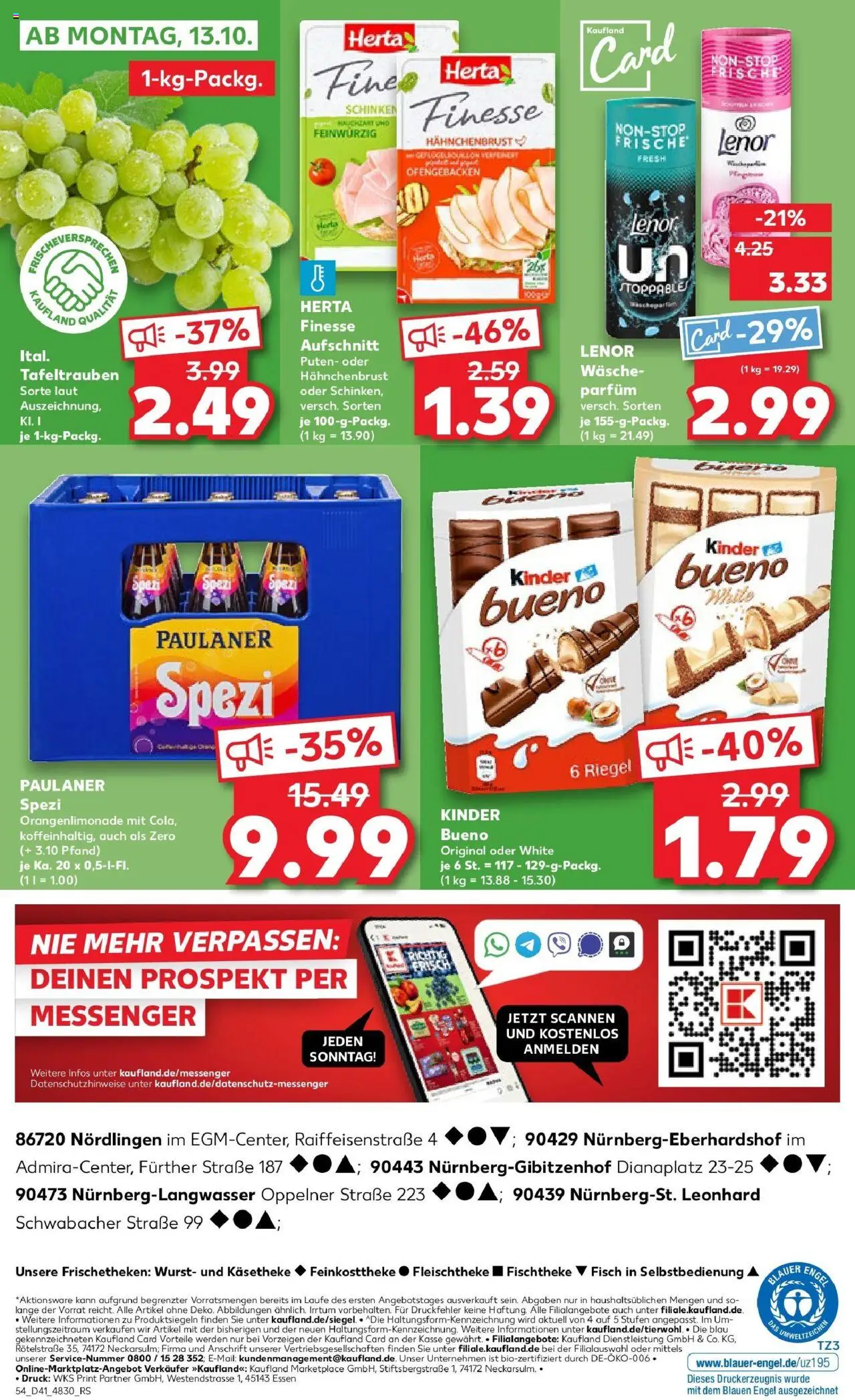 Kaufland prospekt Nördlingen	 – gültig ab 09.10.2025 | Seite: 54 | Produkte: Paulaner spezi, Parfüm, Herta finesse, Hahnchenbrust