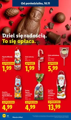 Pogląd oferty "Favorina Czekoladowa figurka Mikołaja, 60 g, 100 g = 8,32" - ważna od 10.11.2025 | Strona: 52 | Produkty: Czekolady, Czekoladowa
