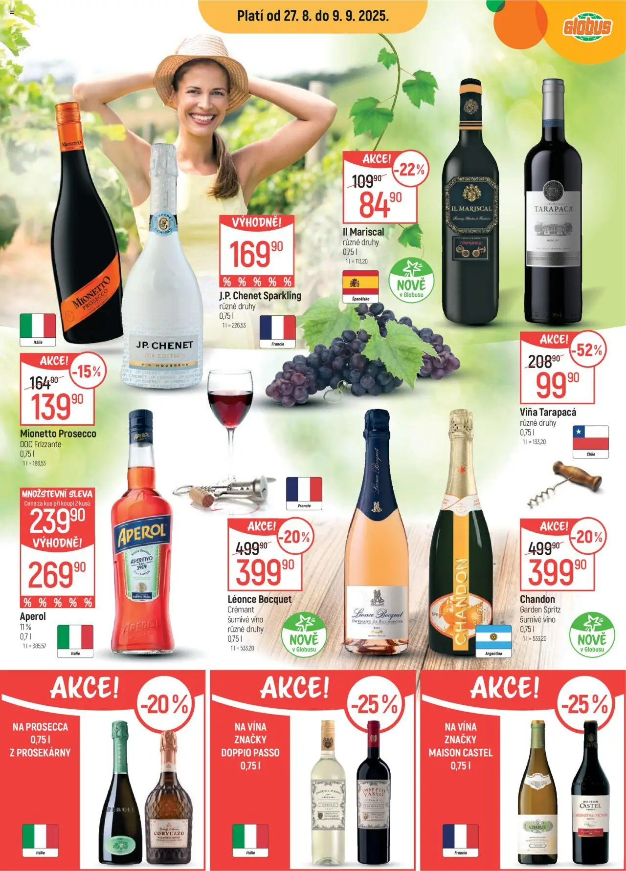 Globus leták - Brno od 27.08.2025 | Strana: 17 | Produkty: Tarapaca, Šumivé víno, Víno, Mionetto