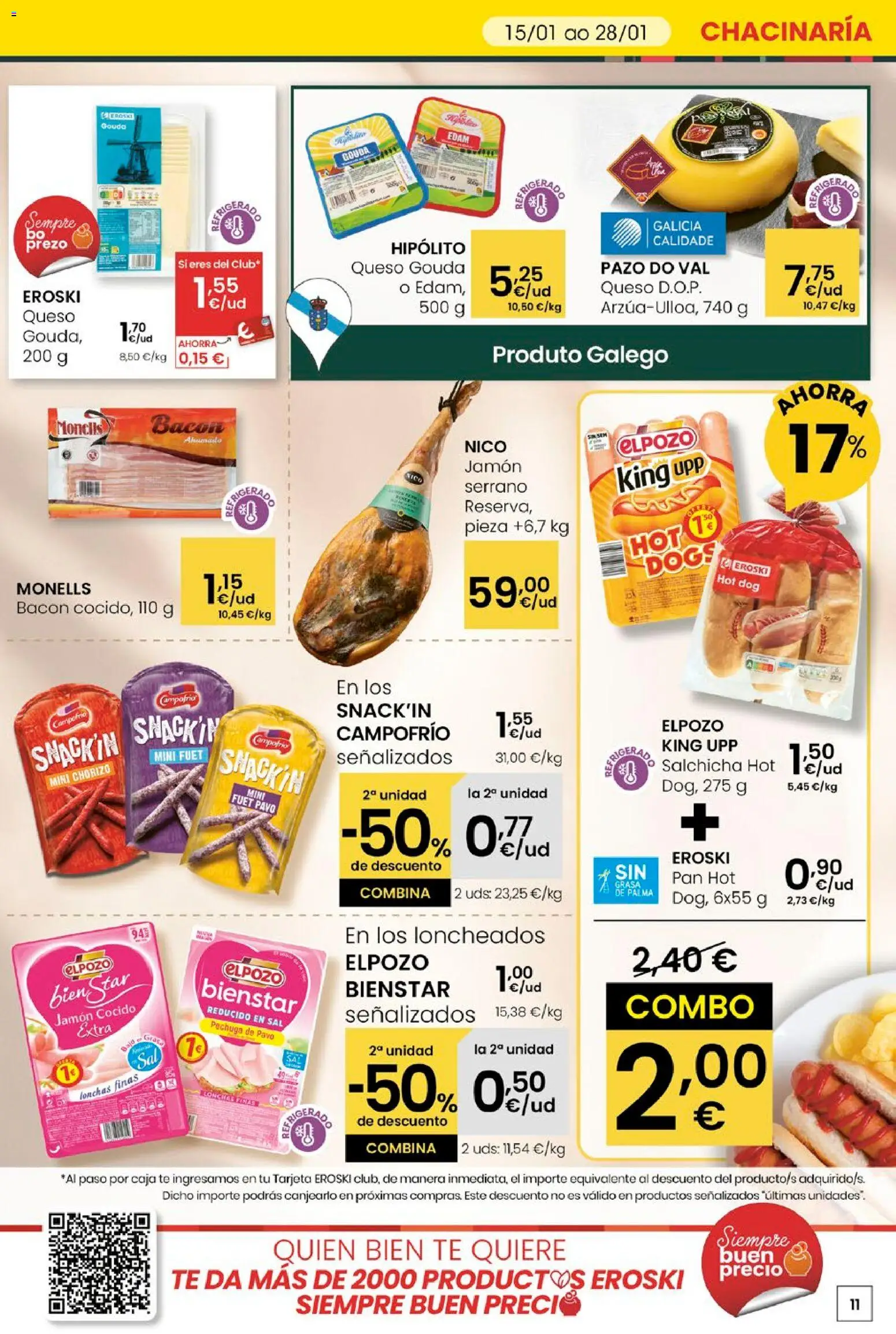 Eroski - Quién bien te quiere te hará ahorrar │ válido desde el 15.01.2026 | Página: 11 | Productos: Queso, Pan, Jamón, Té