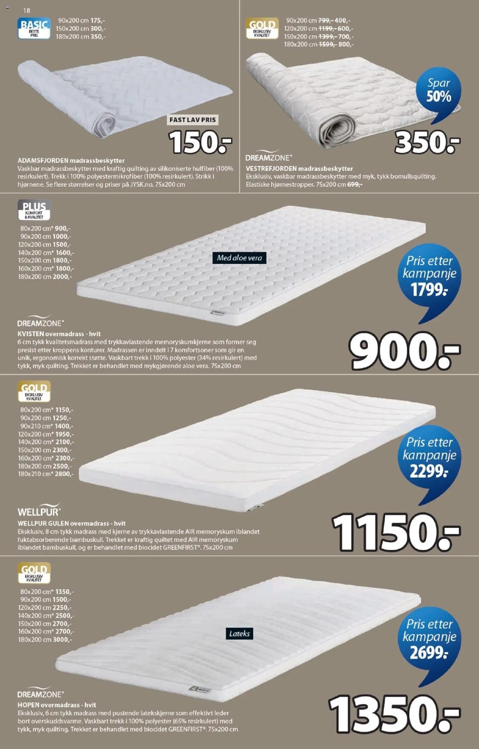 {H1} | Side: 18 | Produkter: Overmadrass, Madrass, Strikk, Gâteaux secs