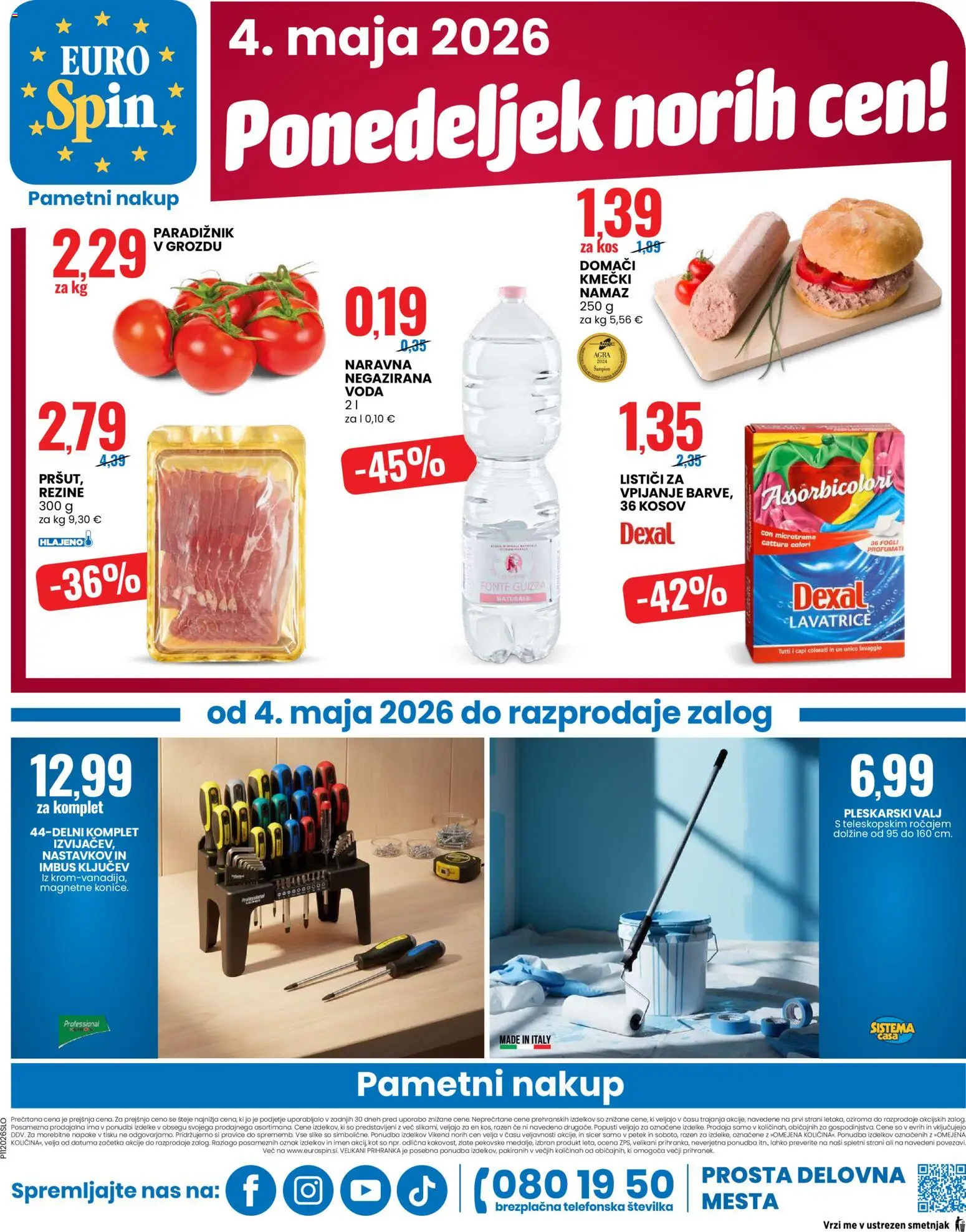 Novi Eurospin katalog ponudbe – veljaven od 30.04.2026 | Stran: 16 | Izdelki: Namaz, Kos, Paradiznik, Voda