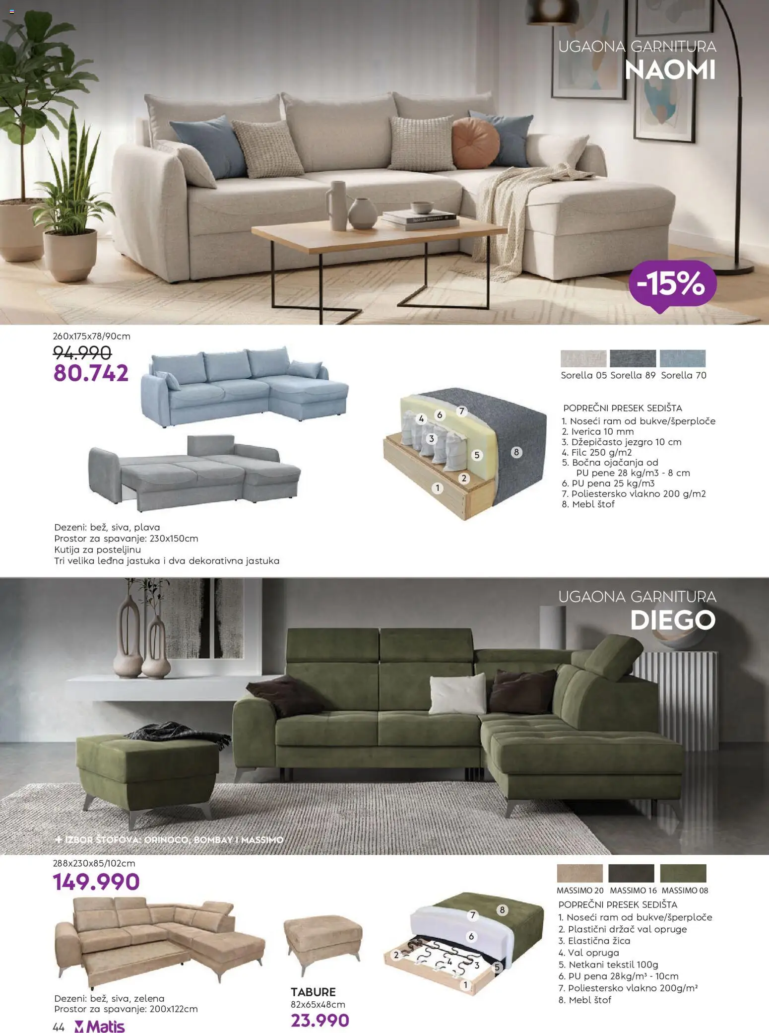 Matis katalog - važi od 01.04.2026 | Strana: 44 | Proizvode: Kutija, Tabure, Ugaona garnitura