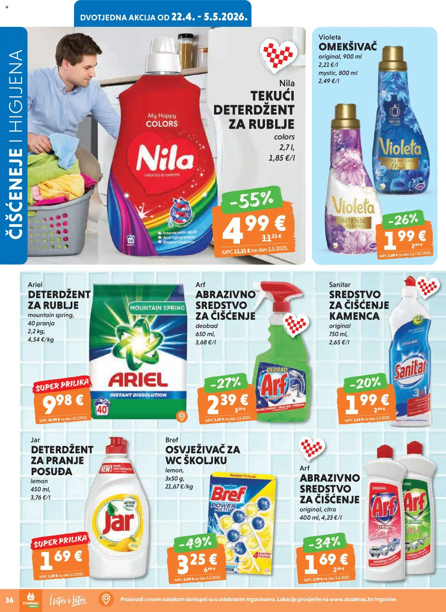 Studenac katalog | vrijedi od 29.04.2026 | Stranica: 36 | Proizvodi: Omekšivač, Abrazivno sredstvo, Arf, Ariel