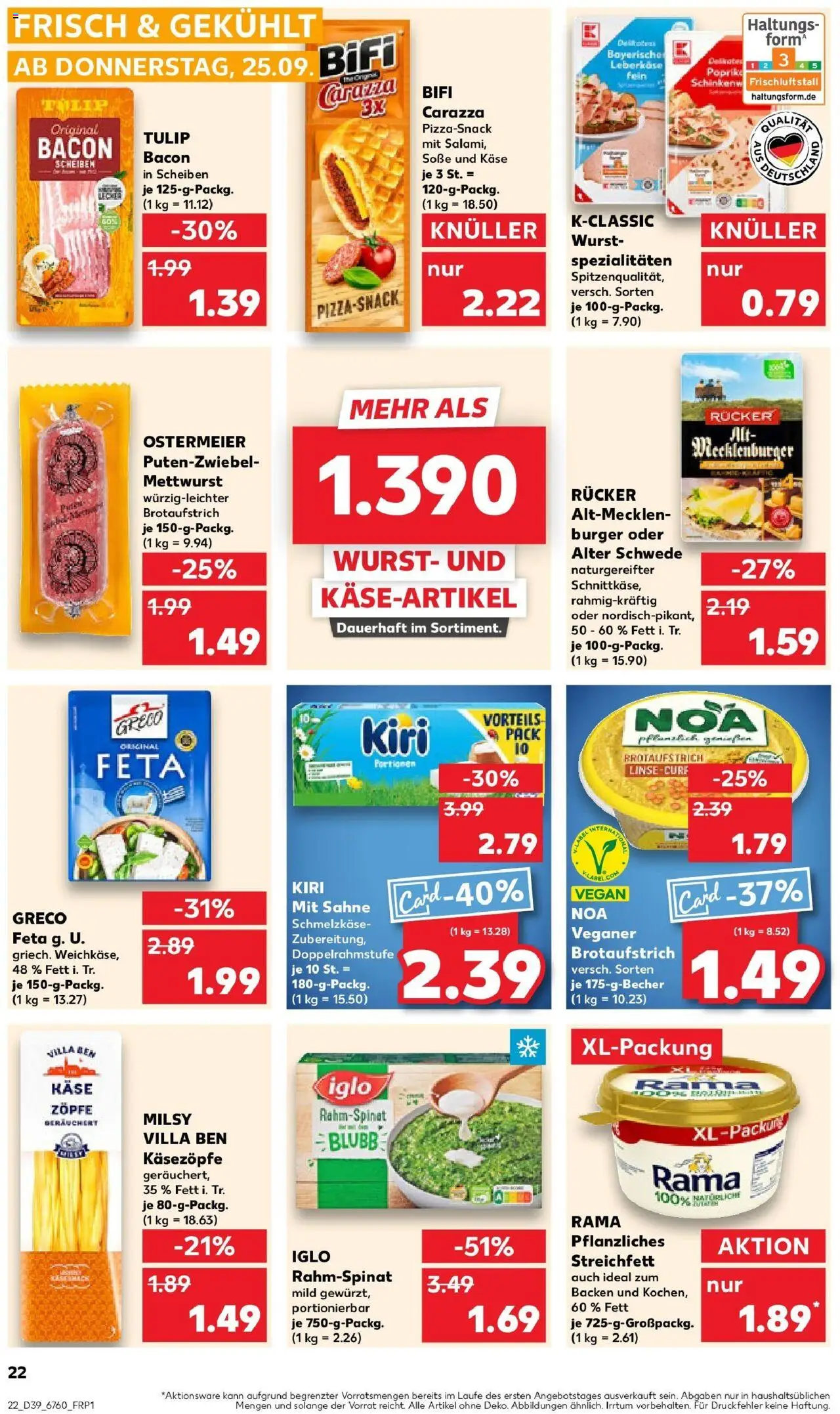 Kaufland prospekt Lichtenfels	 – gültig ab 25.09.2025 | Seite: 22 | Produkte: Iglo, Burger, Wurst, Sahne