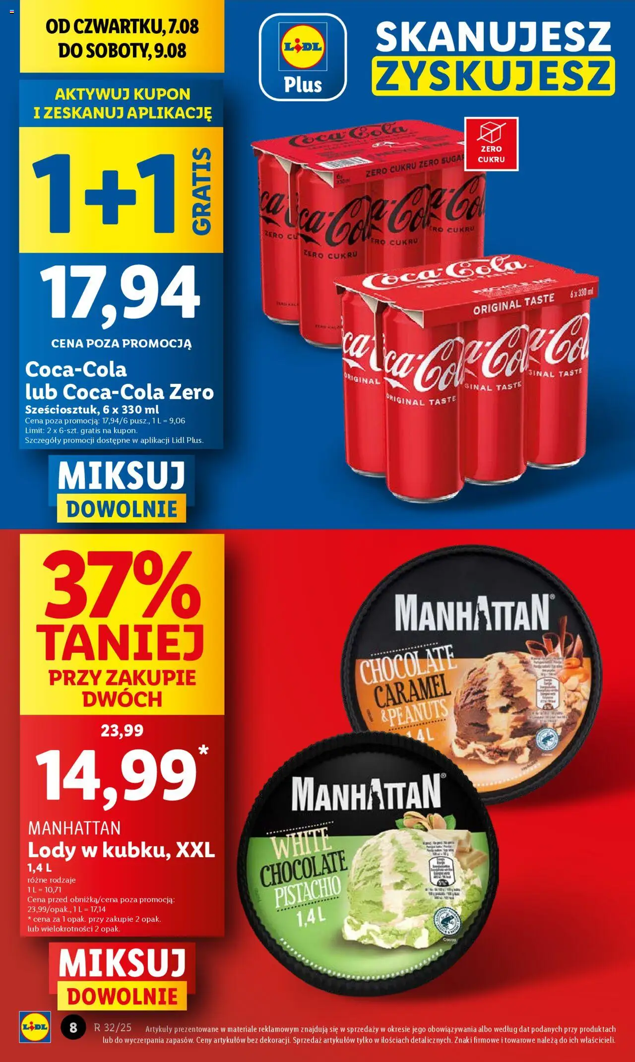 Lidl Gazetka od 07.08.2025 | Strona: 8 | Produkty: Coca Cola zero, Coca cola, Lody