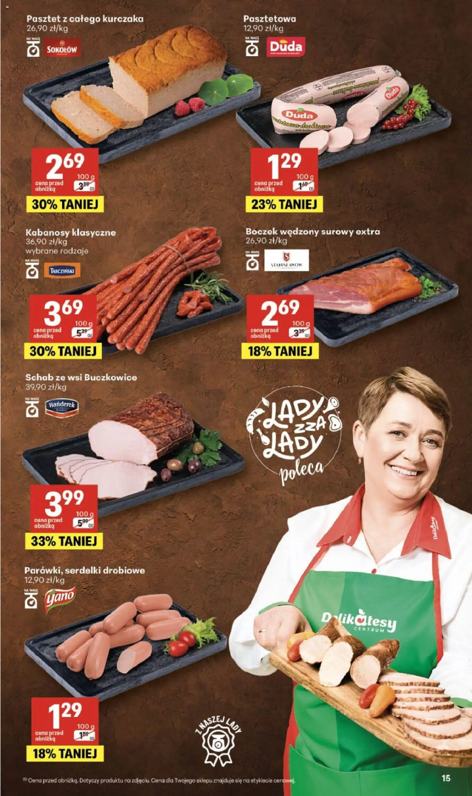 Delikatesy Centrum gazetka od 16.04.2026 | Strona: 15 | Produkty: Schab, Kabanosy, Boczek wędzony, Boczek