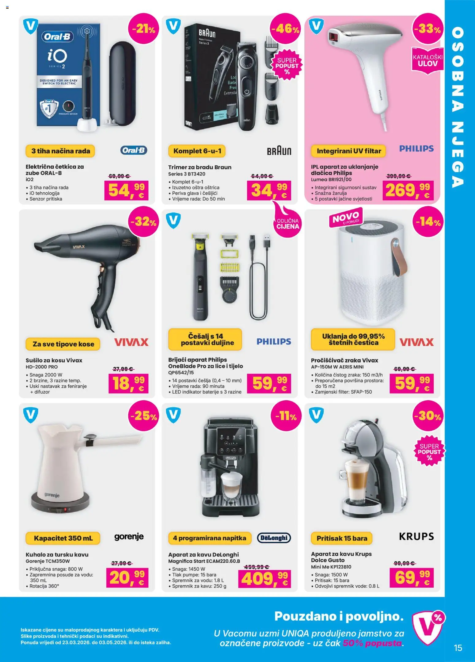 Vacom katalog | vrijedi od 23.03.2026 | Stranica: 15 | Proizvodi: Sušilo za kosu, Dolce Gusto, Baterije, Trimer