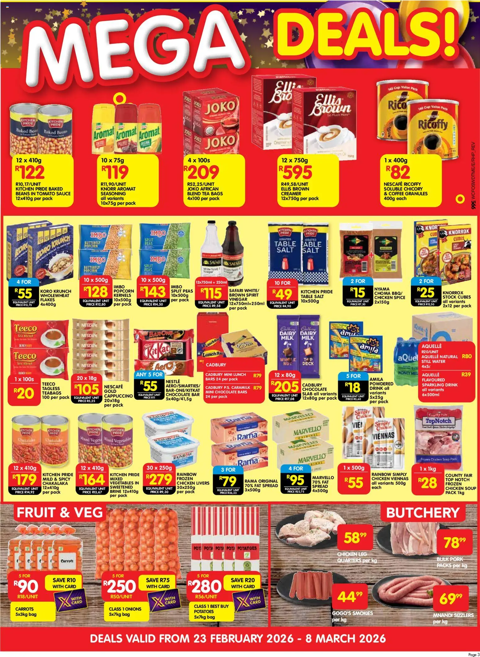 New Shoprite catalogue – valid from 23.02.2026 | Page: 3 | Products: Popcorn, Soup, Potatoes, Vegetables