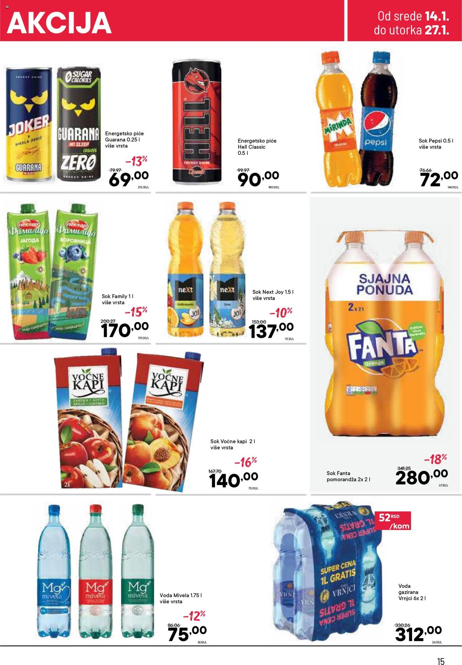 PerSu katalog - važi od 14.01.2026 | Strana: 15 | Proizvode: Voda, Pomorandza, Guarana, Sok