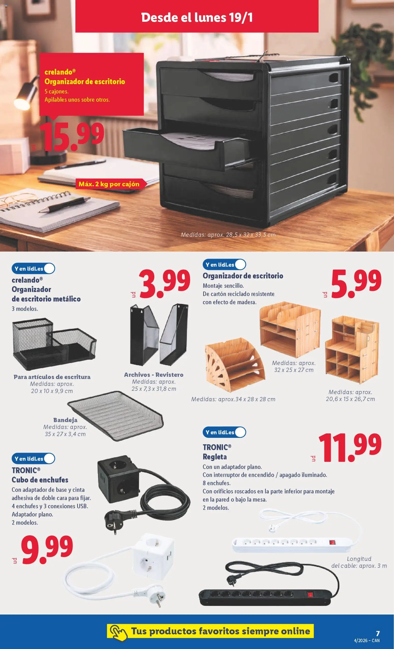 Lidl - Canarias │ válido desde el 19.01.2026 | Página: 11 | Productos: Organizador, Cable, Adaptador, Bandeja