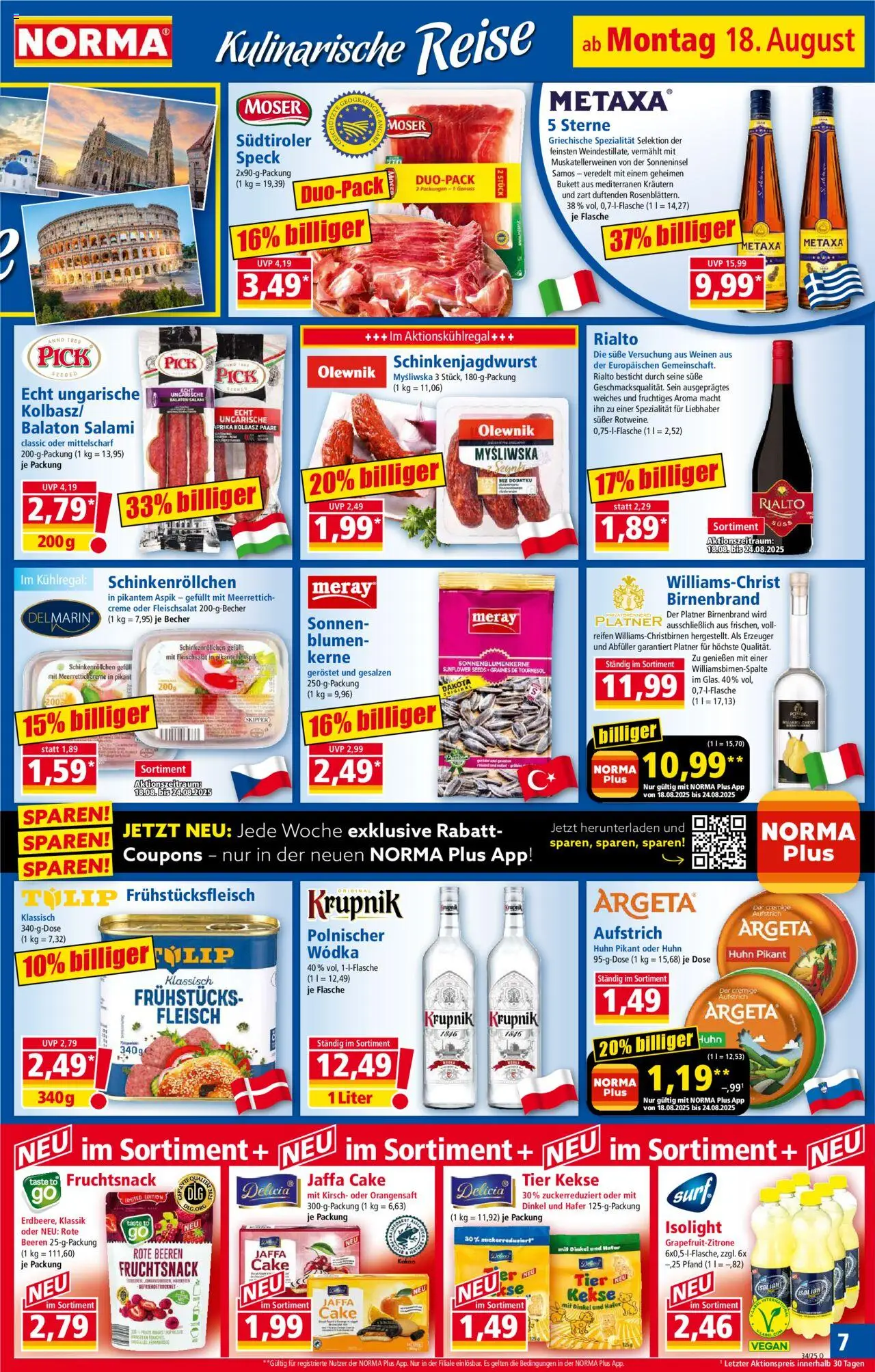 Norma Prospekt 	 - gültig ab dem 18.08.2025 | Seite: 7 | Produkte: Orangensaft, Creme, Kekse, Wodka