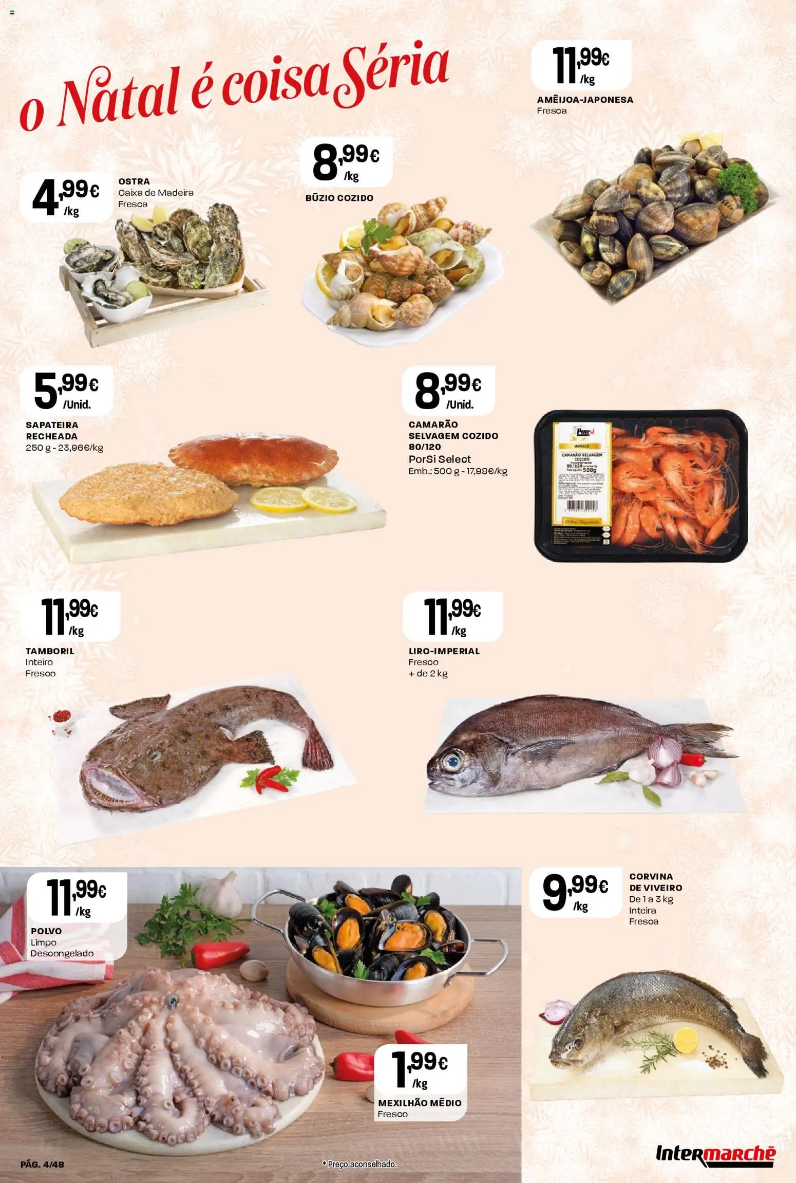 Intermarché folheto │ válido de 11.12.2025 | Página: 4 | Produtos: Polvo, Camarão, Caixa, Tamboril