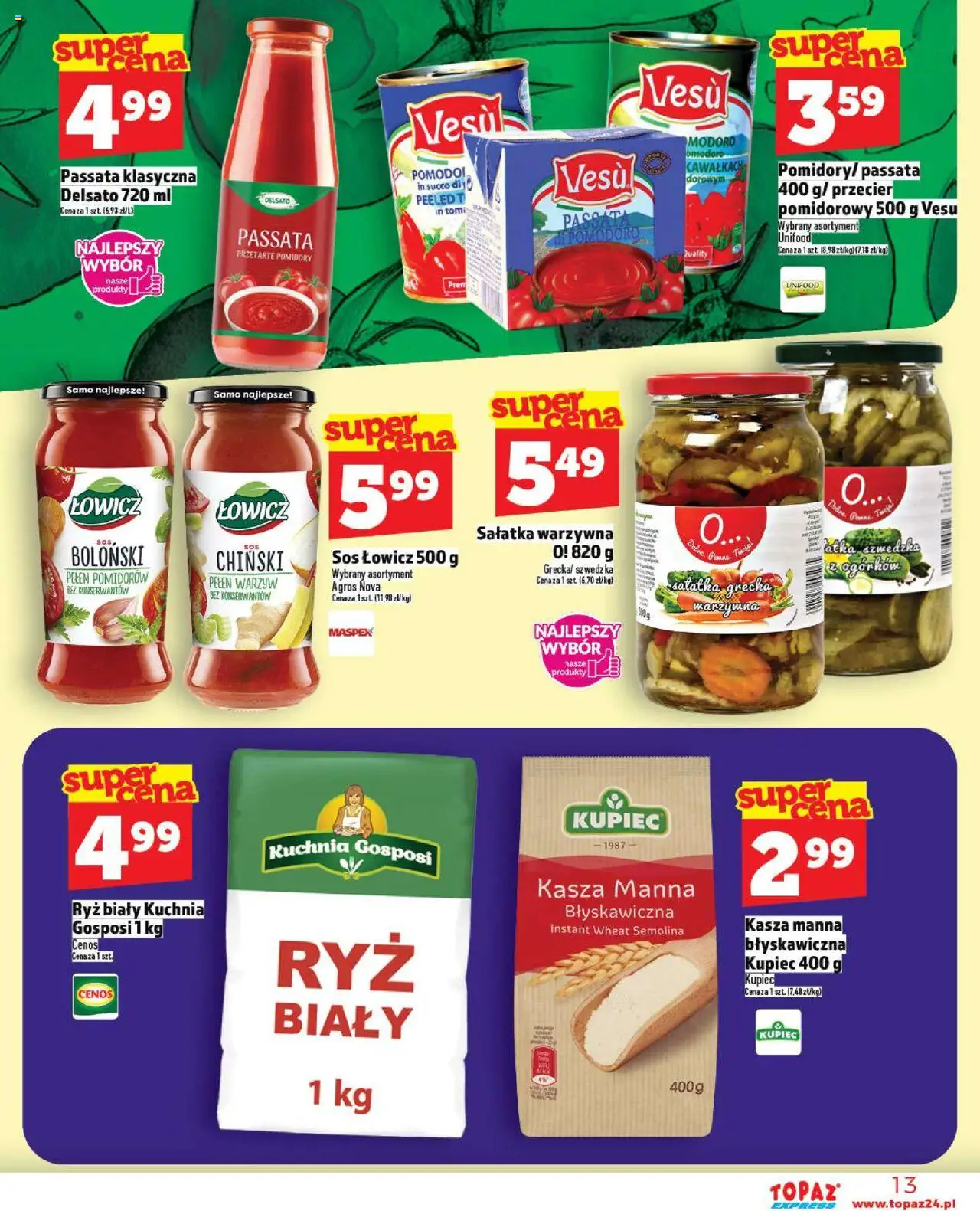 Topaz Gazetka - Express od 02.10.2025 | Strona: 13 | Produkty: Kasza manna, Ryż, Sałatka, Sos