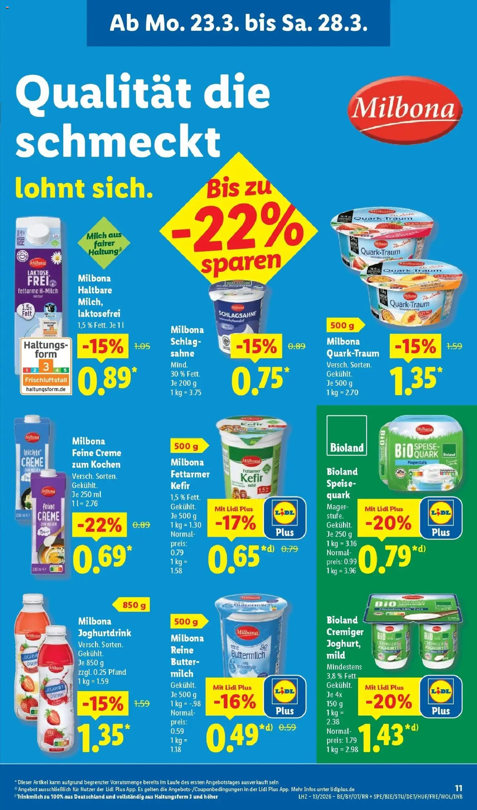 Lidl Prospekt Ilvesheim – gültig ab 23.03.2026 | Seite: 19 | Produkte: Kefir, Schlagsahne, Butter, Sahne