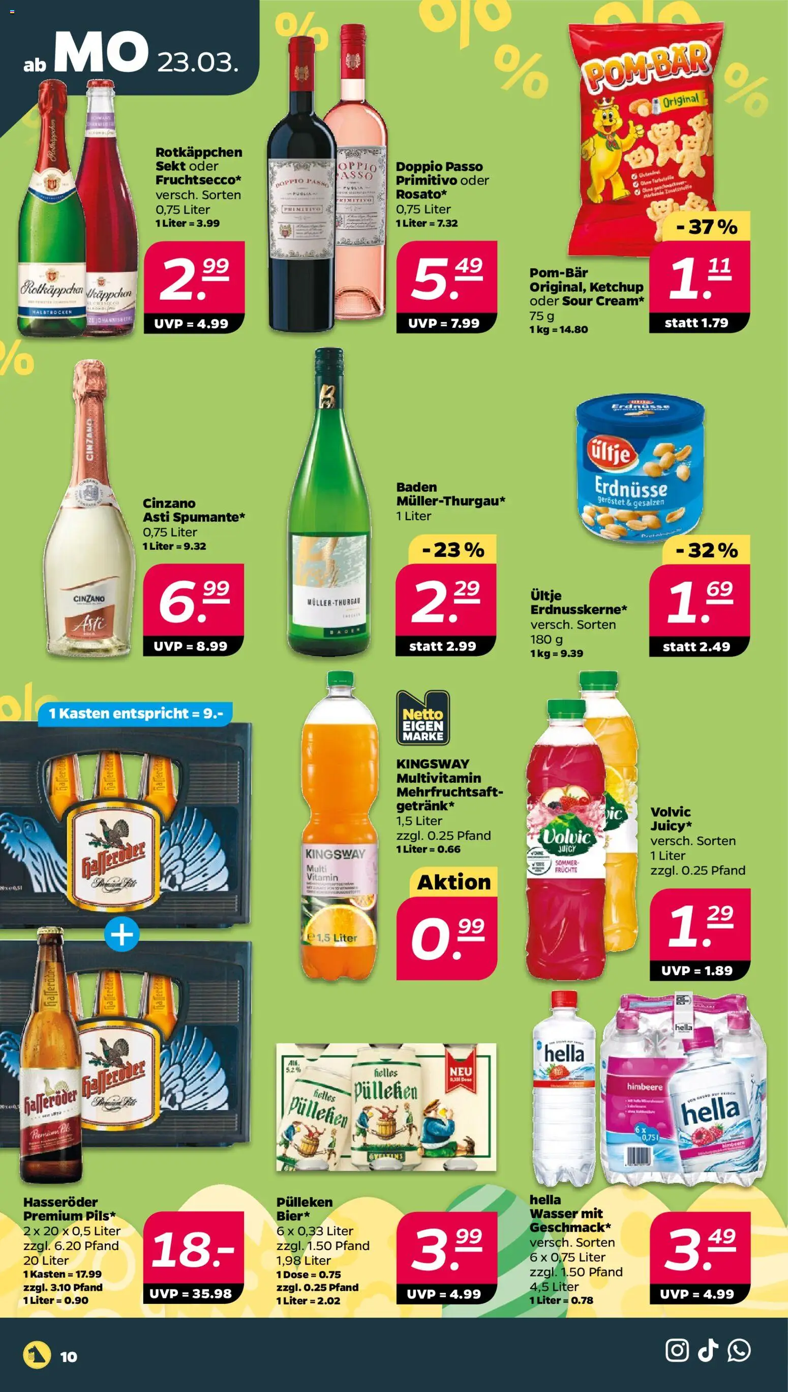 Netto Prospekt 	 – gültig ab 23.03.2026 | Seite: 10 | Produkte: Rotkappchen sekt, Erdnüsse, Wasser, Doppio Passo