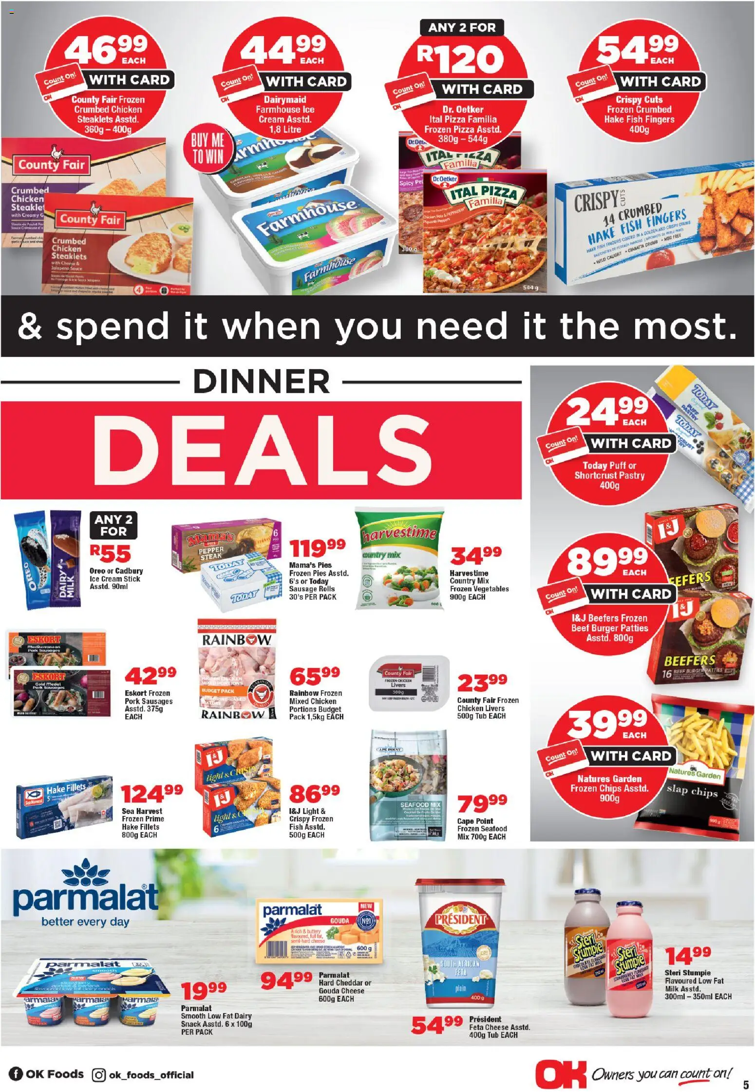 New OK Foods catalogue – valid from 24.10.2025 | Page: 5 | Products: Milk, Light, Chicken, Beef