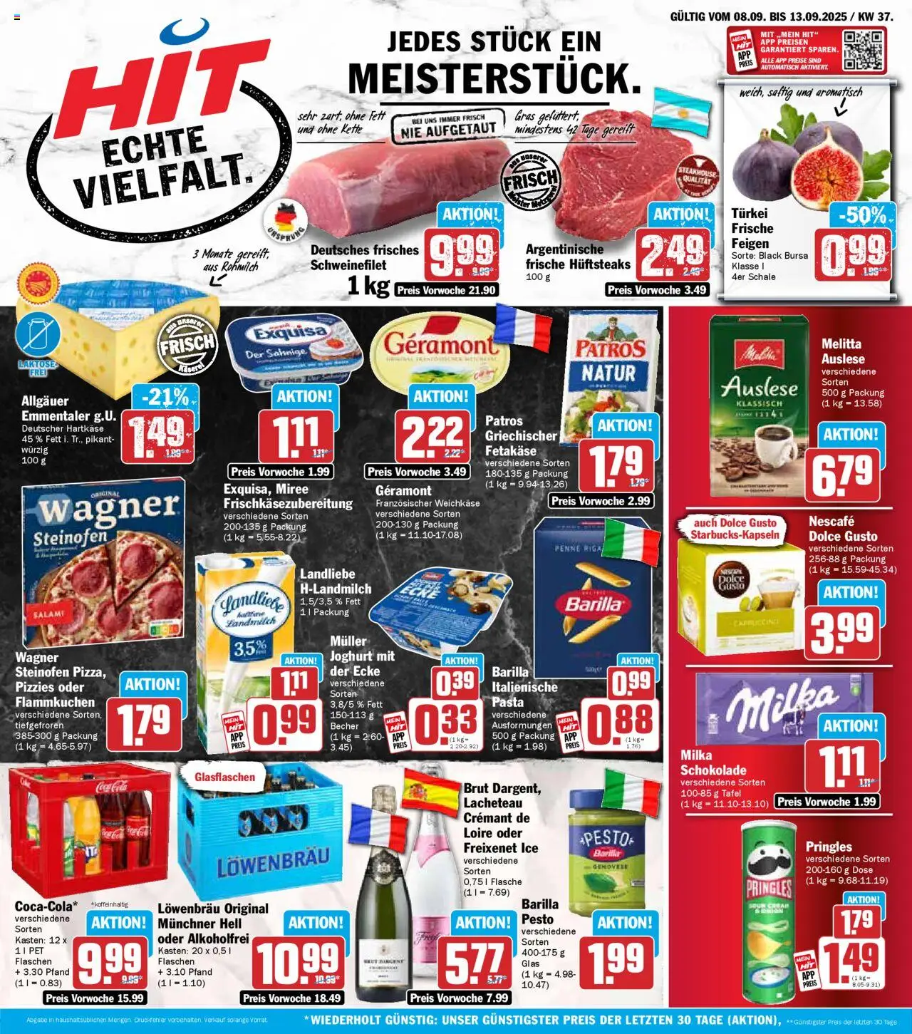 HIT - Wochenprospekt – gültig ab 08.09.2025 | Seite: 1 | Produkte: Freixenet, Schweinefilet, Pasta, Dolce gusto