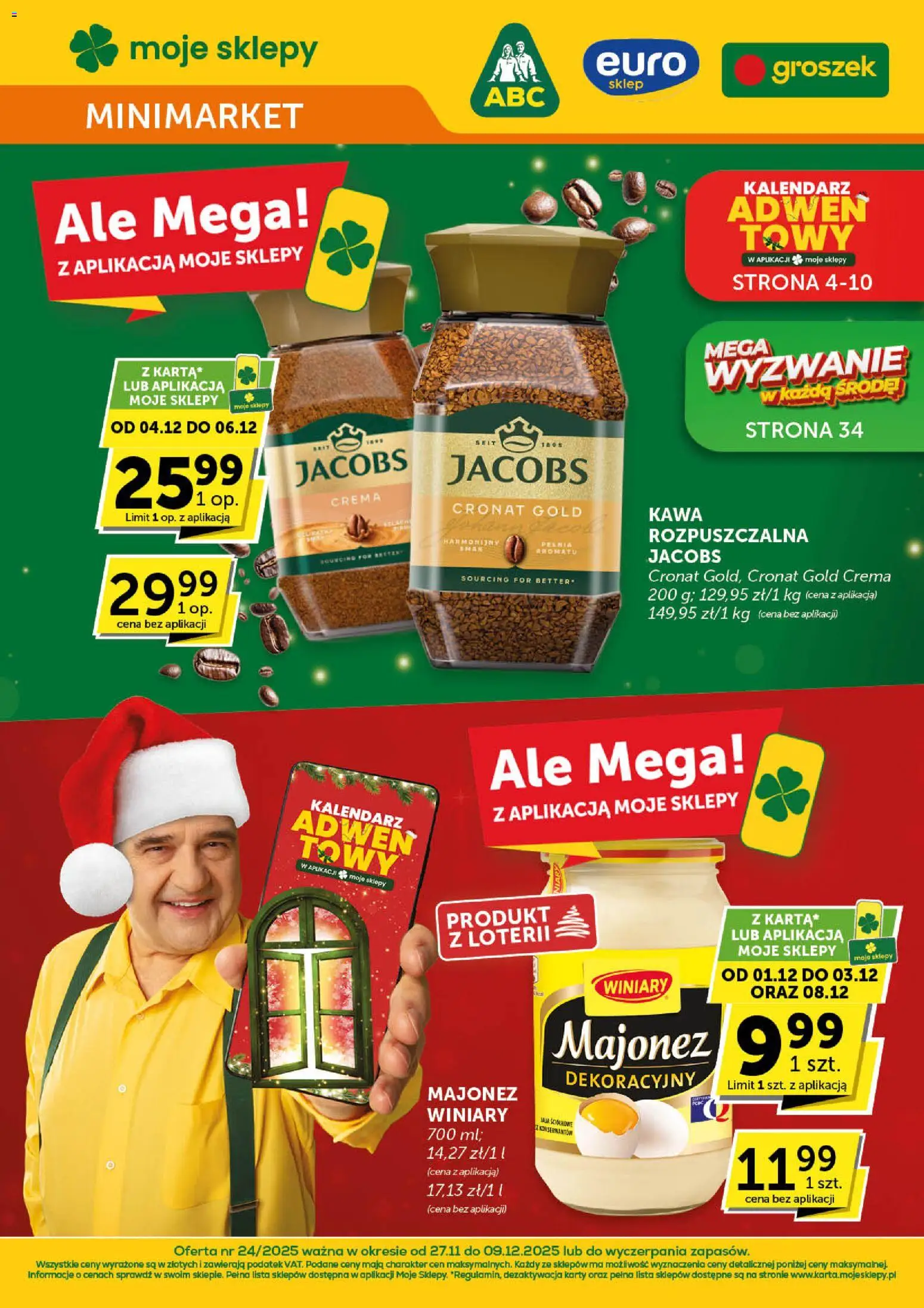 Groszek Gazetka - Minimarket od 27.11.2025 | Strona: 1 | Produkty: Groszek, Kawa rozpuszczalna, Kawa, Majonez
