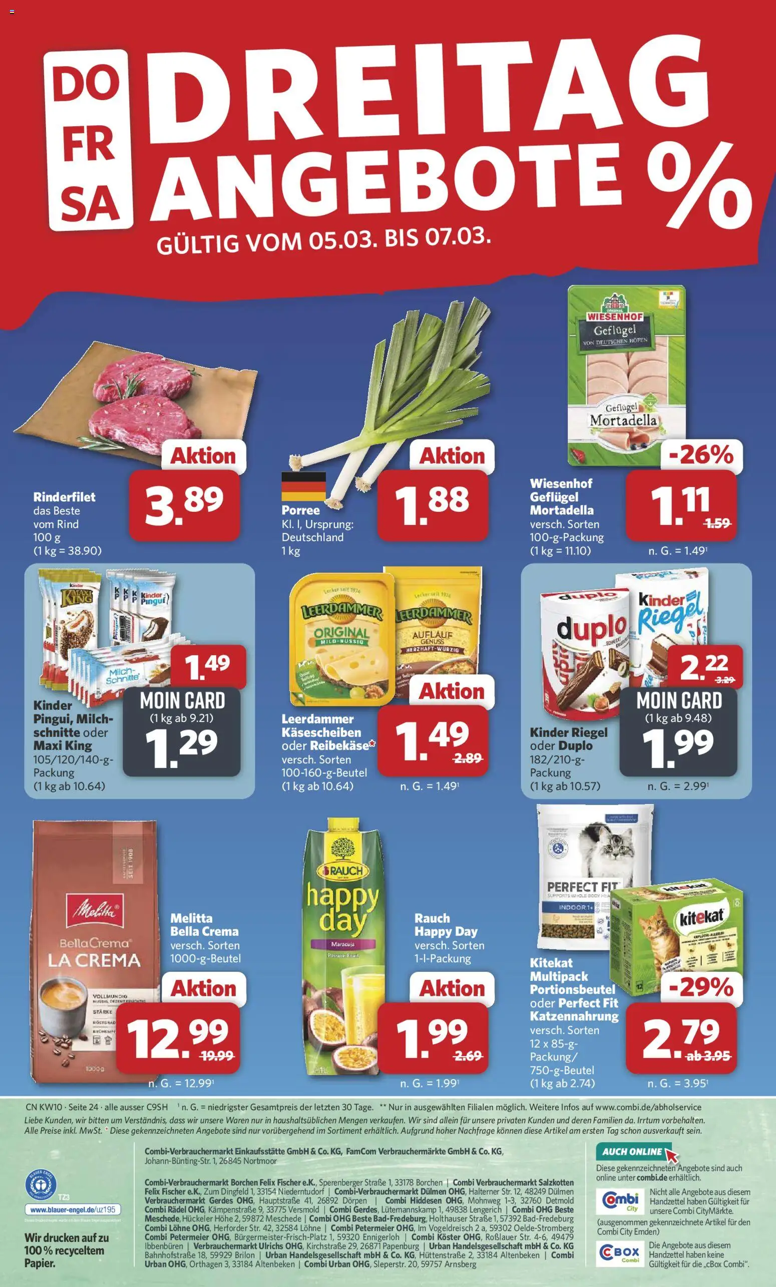 Combi Prospekt 	 – gültig ab 02.03.2026 | Seite: 26 | Produkte: Rinderfilet, Kinder riegel, Leerdammer, Duplo riegel
