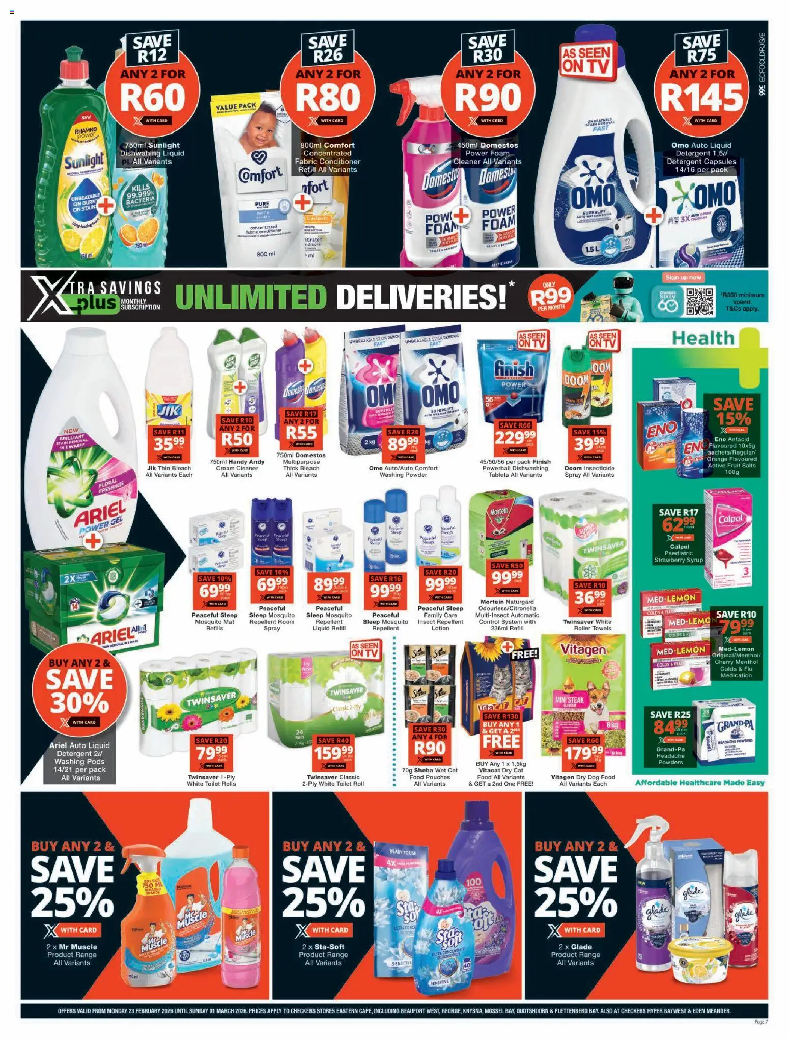 New Checkers catalogue – valid from 23.02.2026 | Page: 7 | Products: Washing powder, Detergent, Dog food, Lotion