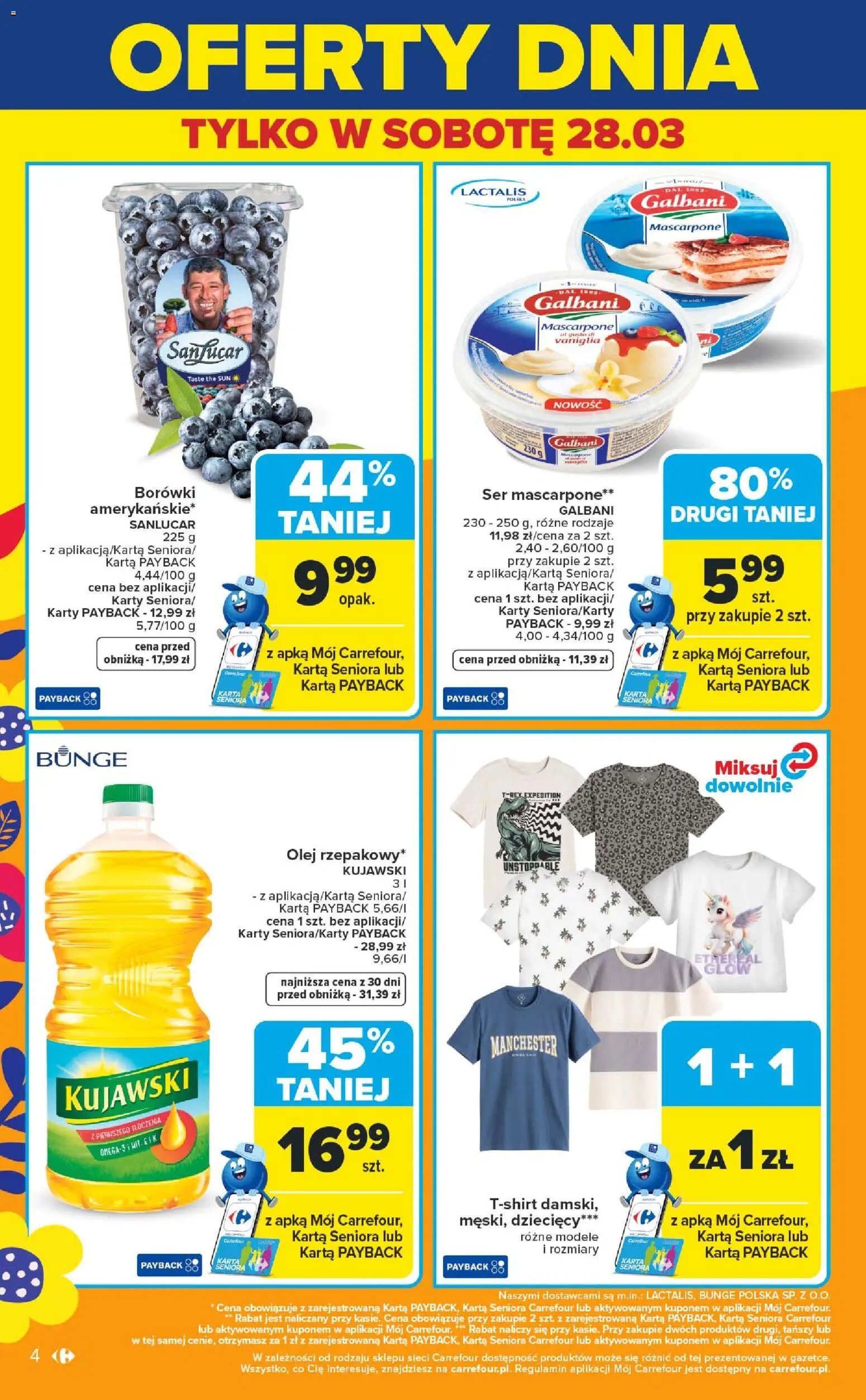 Carrefour gazetka - Weekend okazji od 26.03.2026 | Strona: 4 | Produkty: Karta, Ser, Olej, Ser mascarpone