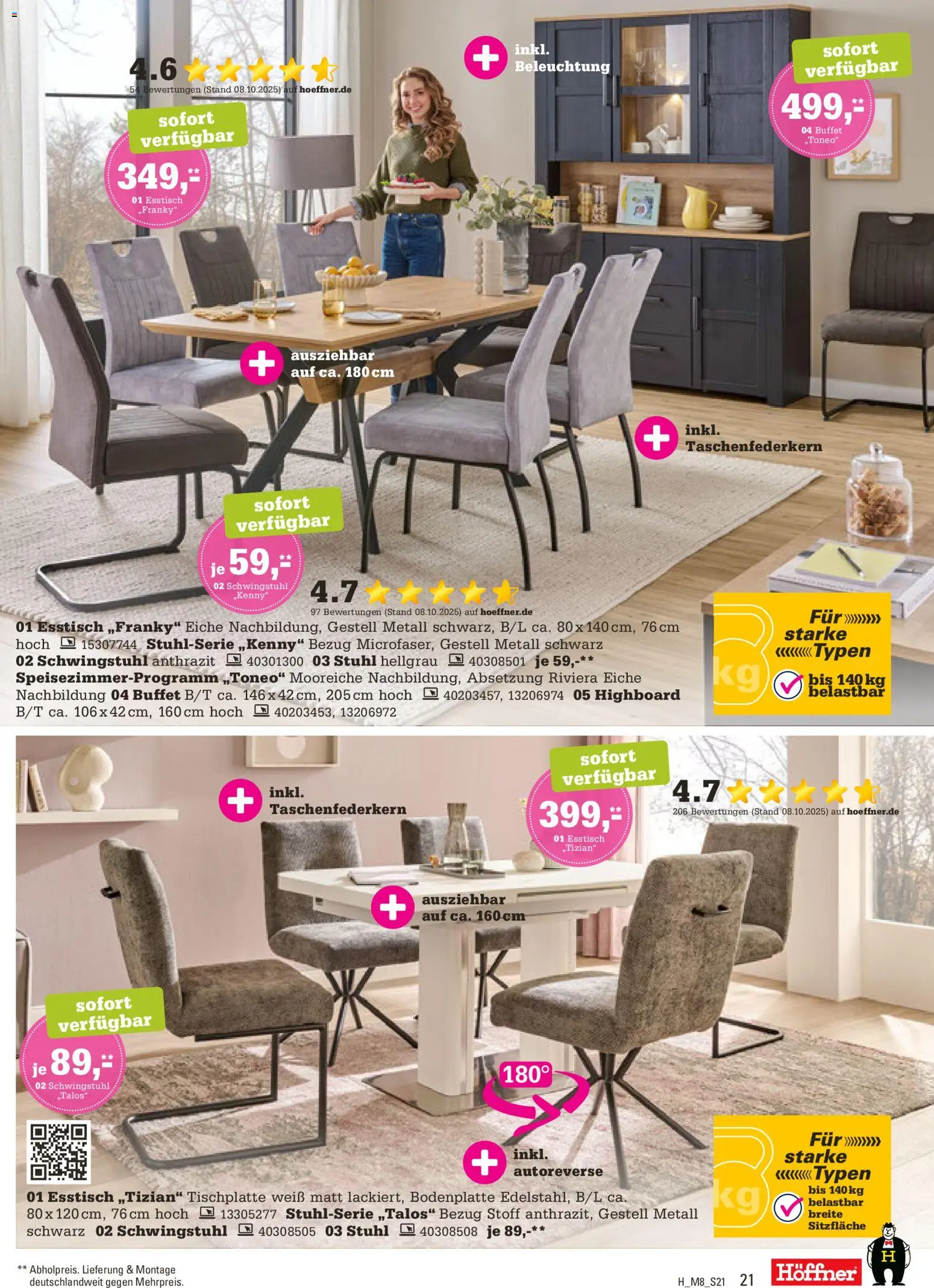 Höffner Prospekt 	 – gültig ab 12.11.2025 | Seite: 21 | Produkte: HIghboard, Esstisch, Stuhl