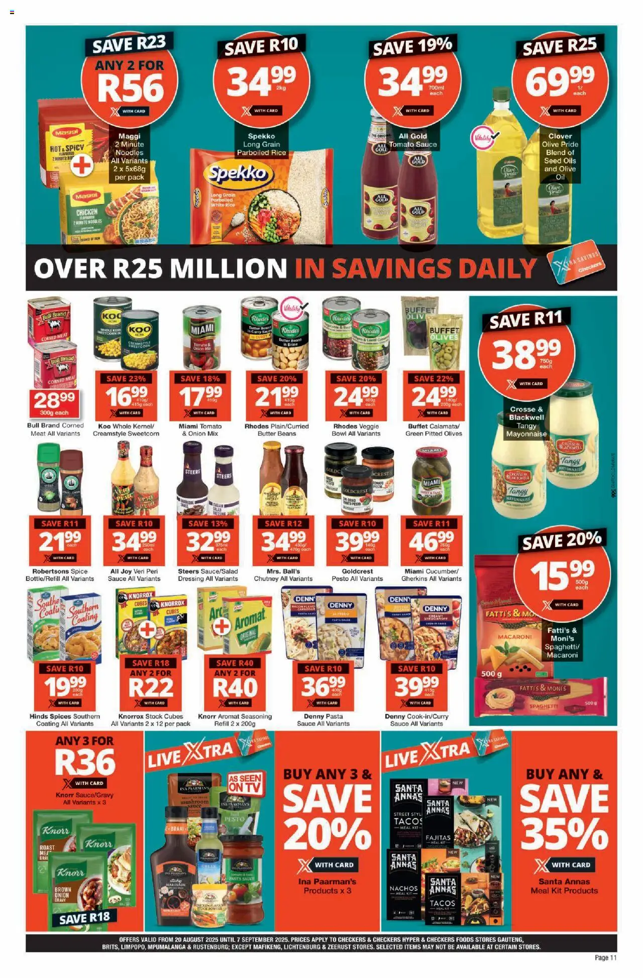 Checkers Gauteng - August Month-End Promotion │ valid from 20.08.2025 | Page: 11 | Products: Beans, Chutney, Spices, Sauce