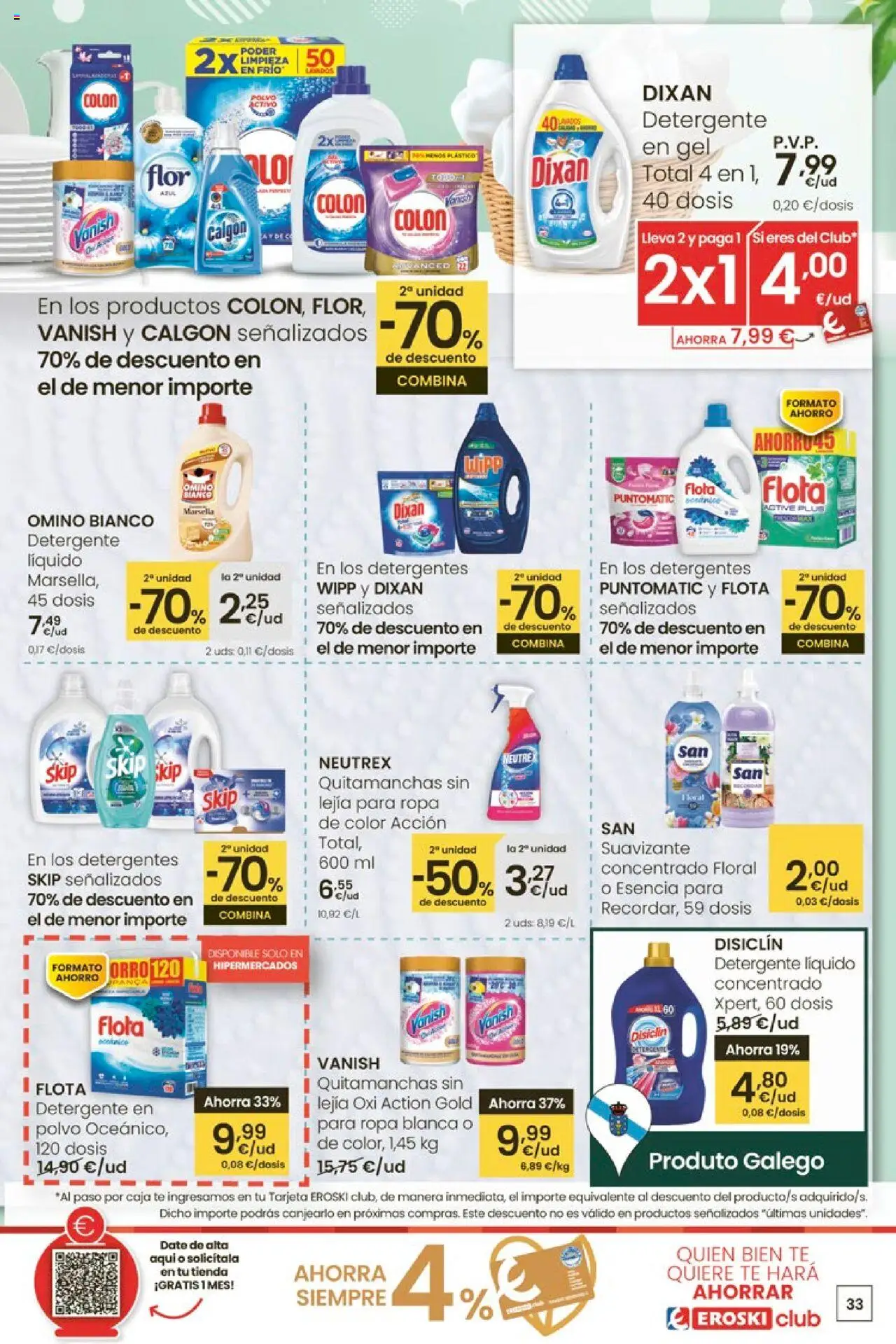 Eroski - Ofertón  │ válido desde el 02.10.2025 | Página: 33 | Productos: Polvo, Detergente, Detergente líquido, Caja