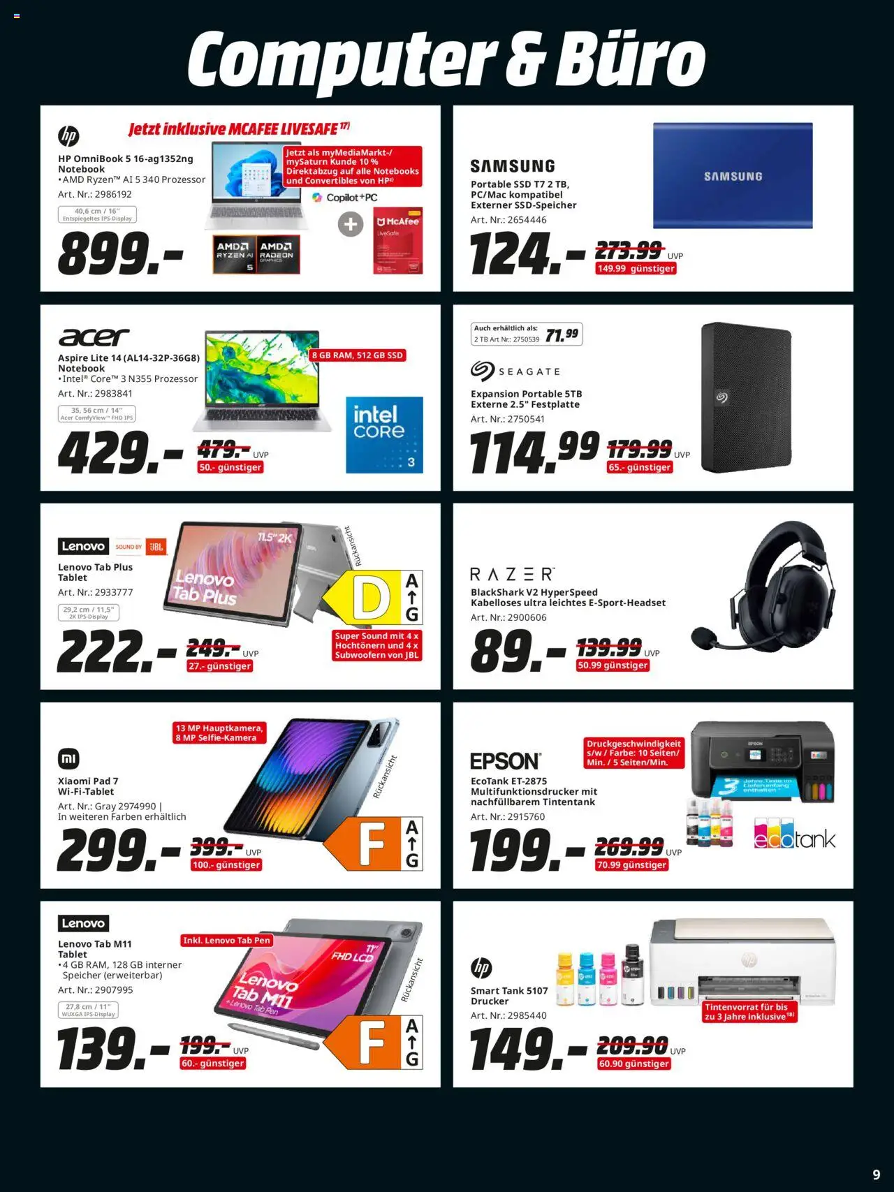 Media Markt Prospekt 	 - gültig ab dem 21.07.2025 | Seite: 9 | Produkte: Lenovo, Xiaomi, Samsung, Tablet
