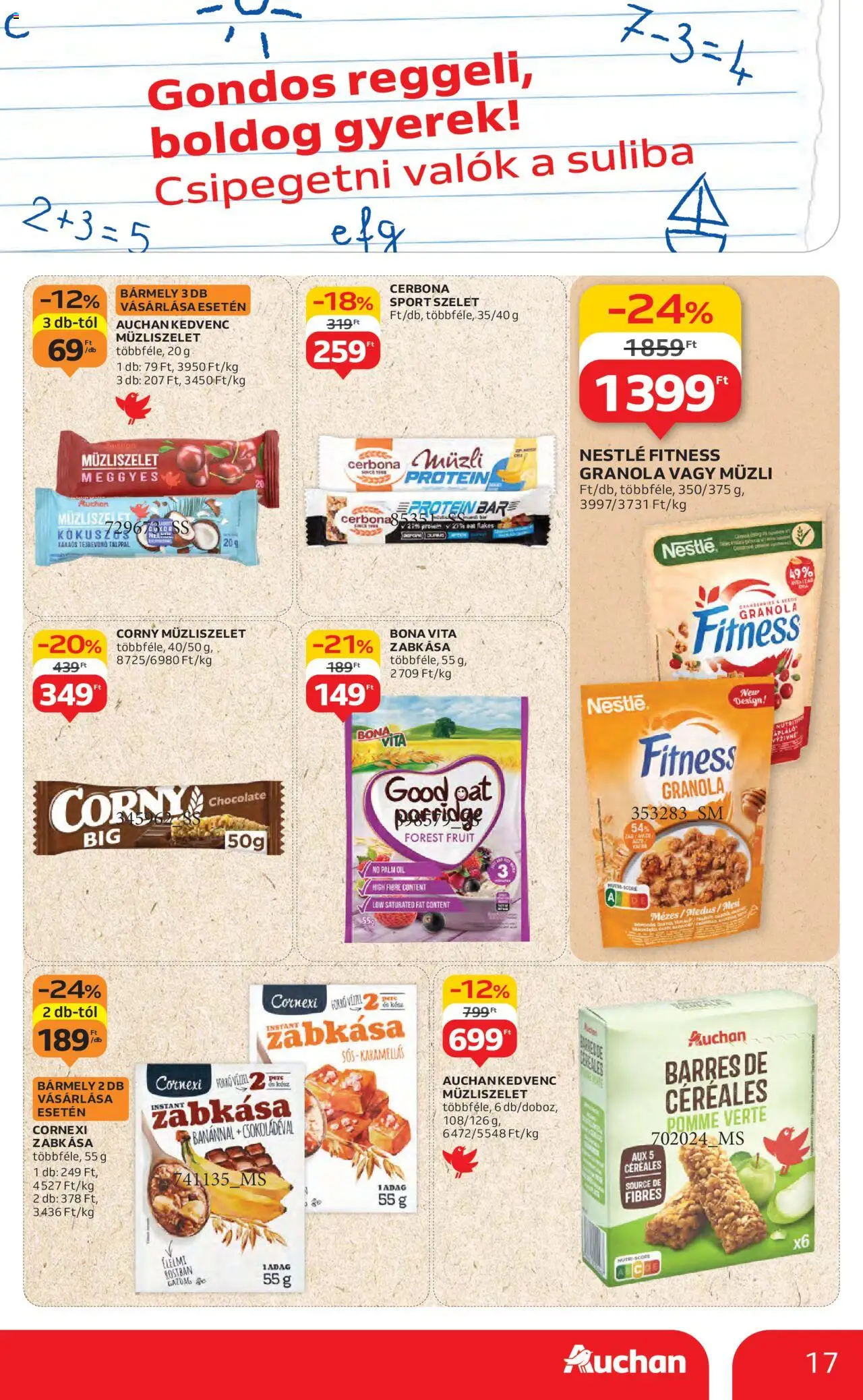 Auchan akciós ujság - amely érvényes a következő dátumtól: 14.08.2025 | Oldal: 17 | Termékek: Protein bar, Müzli, Protein, Müzliszelet